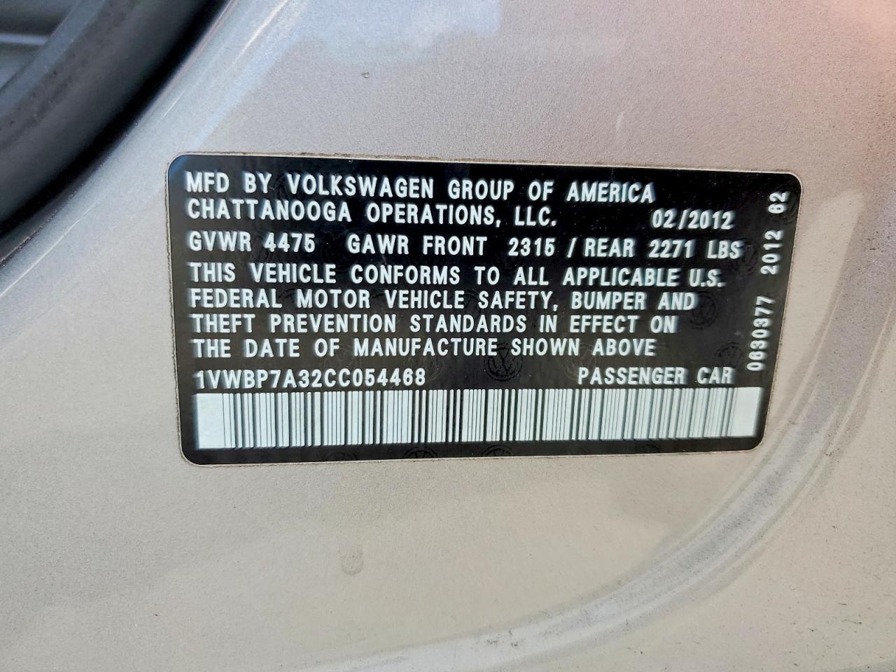 2012 Volkswagen Passat Se Silver vin: 1VWBP7A32CC054468