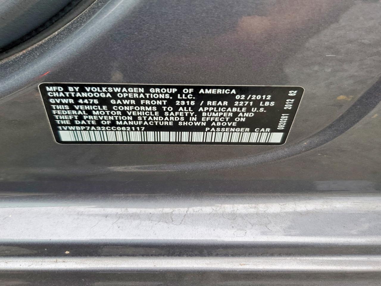 2012 Volkswagen Passat Se Silver vin: 1VWBP7A32CC062117