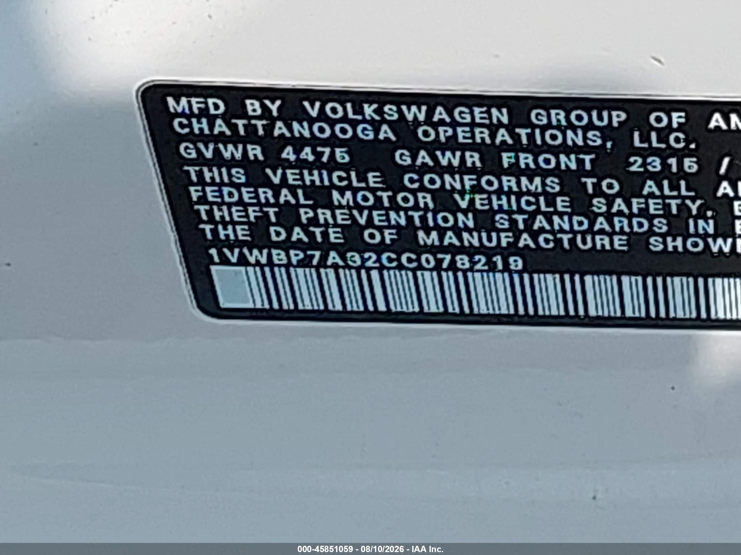 2012 Volkswagen Passat 2.5l Se White vin: 1VWBP7A32CC078219