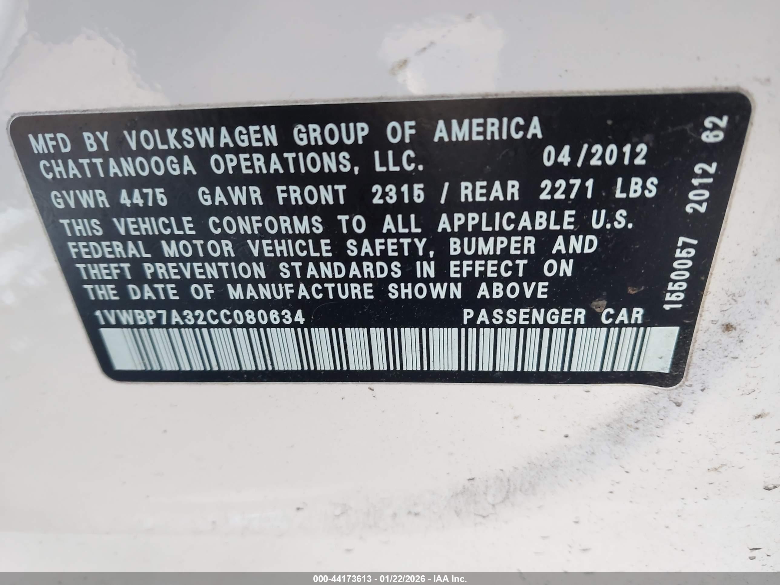 2012 Volkswagen Passat 2.5l Se White vin: 1VWBP7A32CC080634
