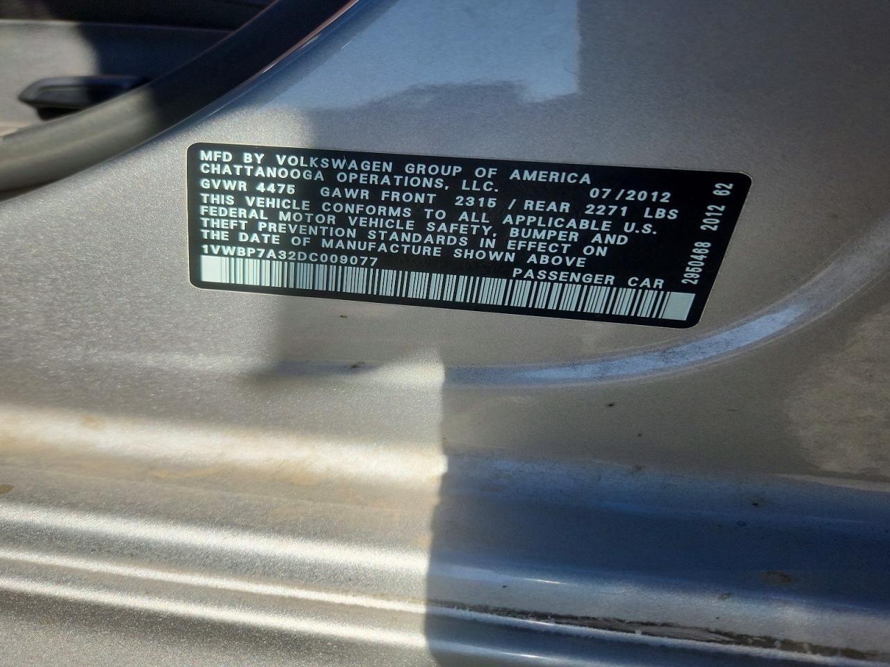 2013 Volkswagen Passat Se Silver vin: 1VWBP7A32DC009077