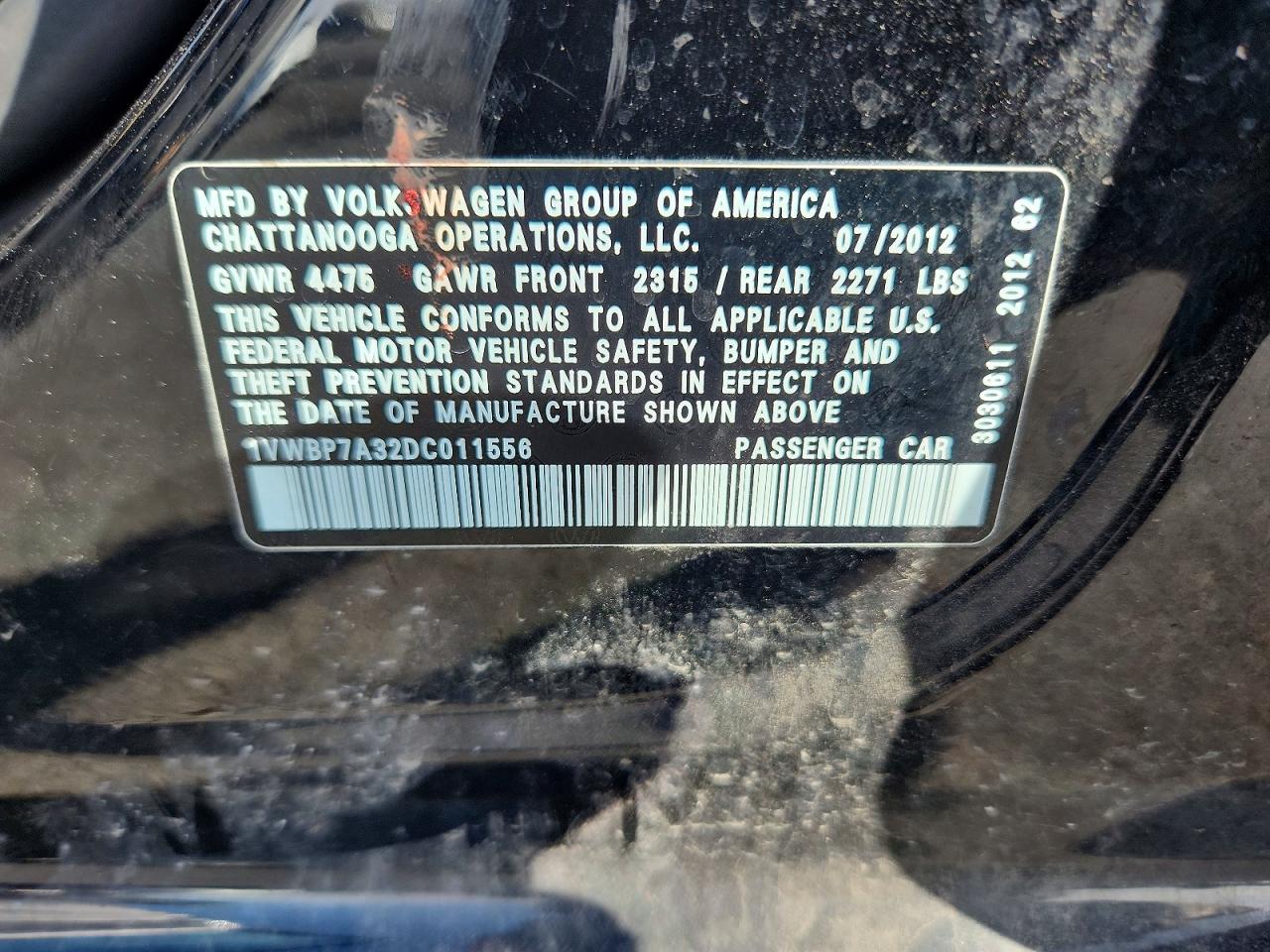 2013 Volkswagen Passat Se Black vin: 1VWBP7A32DC011556