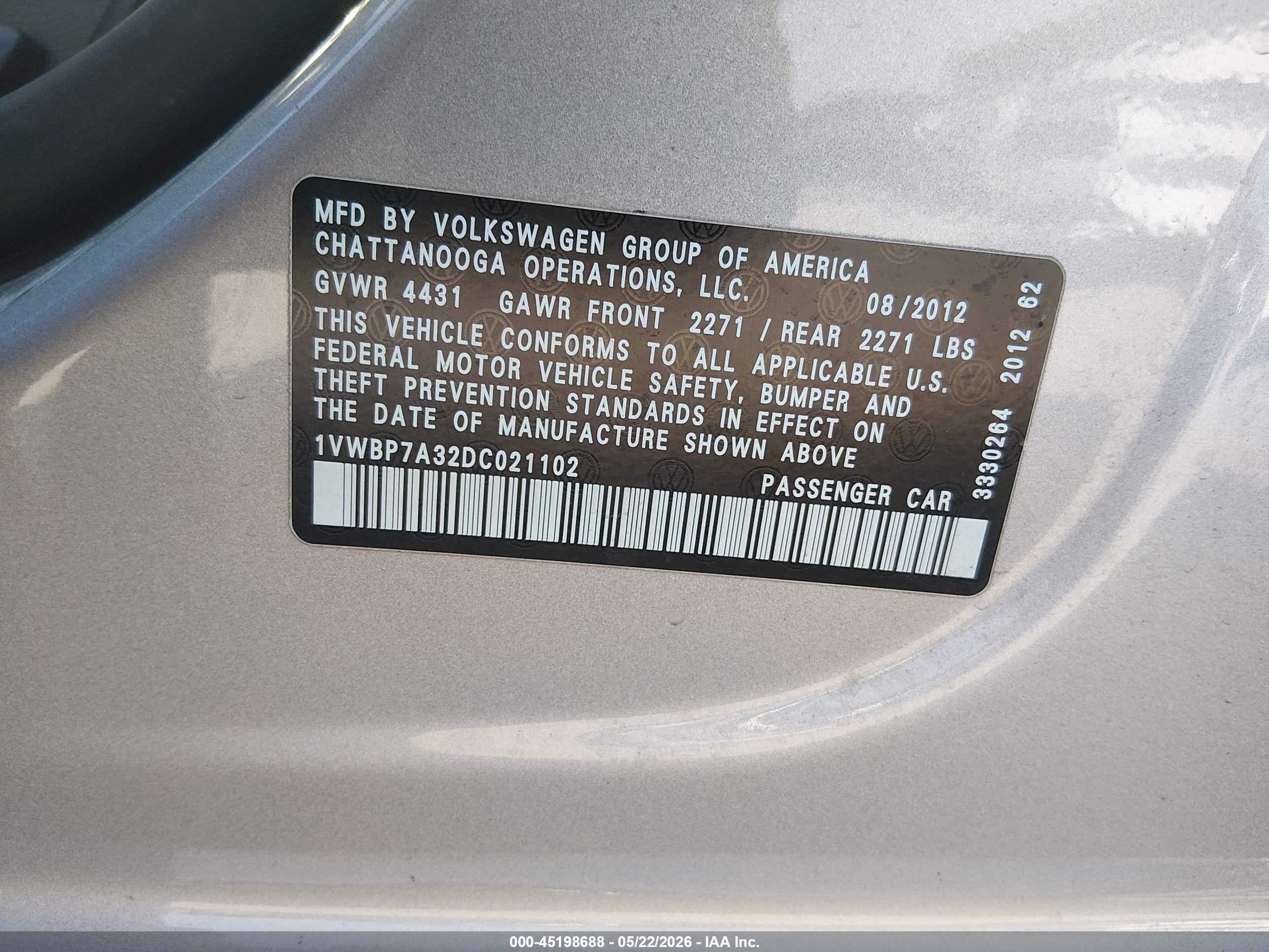 2013 Volkswagen Passat 2.5l Se Серебряный vin: 1VWBP7A32DC021102