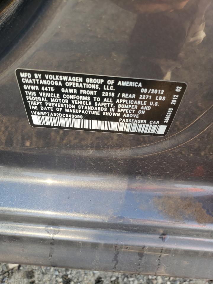 2013 Volkswagen Passat Se Gray vin: 1VWBP7A32DC040099
