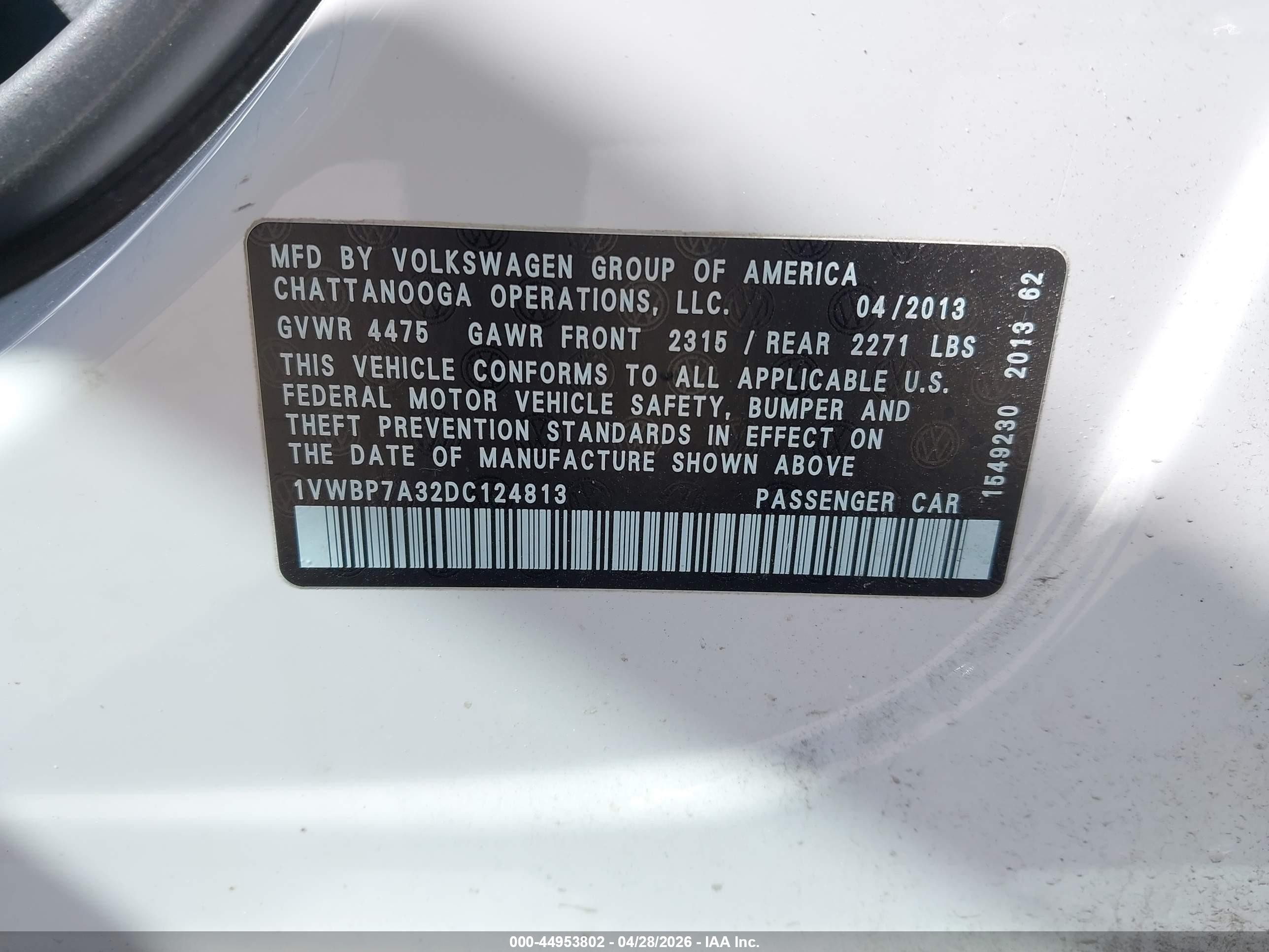2013 Volkswagen Passat 2.5l Se Белый vin: 1VWBP7A32DC124813