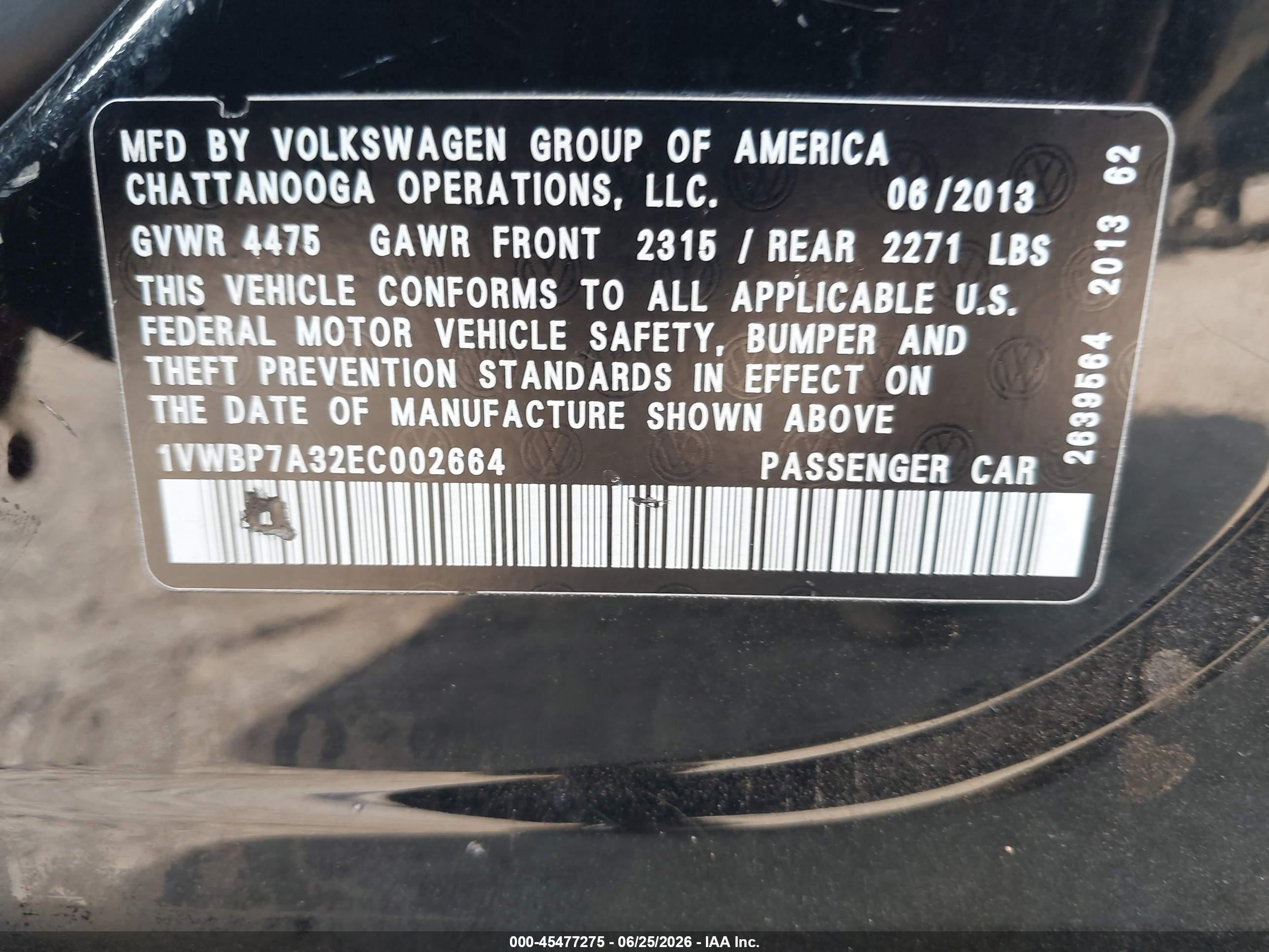 2014 Volkswagen Passat 2.5l Se Black vin: 1VWBP7A32EC002664