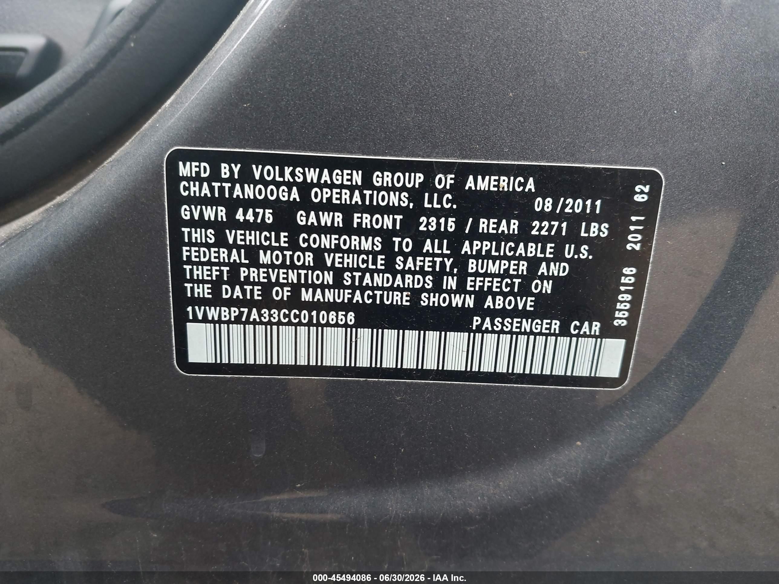 2012 Volkswagen Passat 2.5l Se Gray vin: 1VWBP7A33CC010656