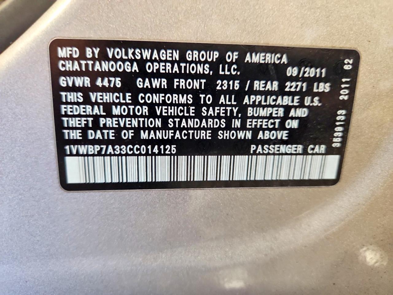 2012 Volkswagen Passat Se Gray vin: 1VWBP7A33CC014125