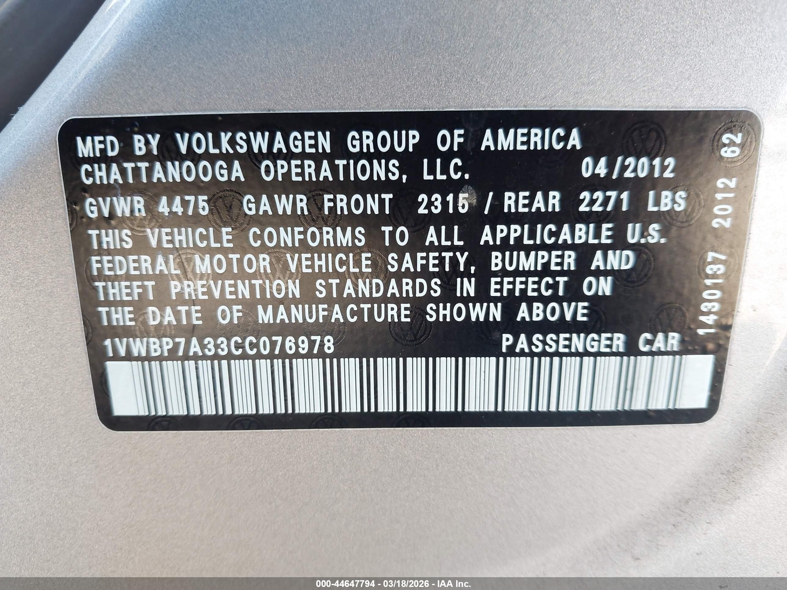 2012 Volkswagen Passat 2.5l Se Silver vin: 1VWBP7A33CC076978