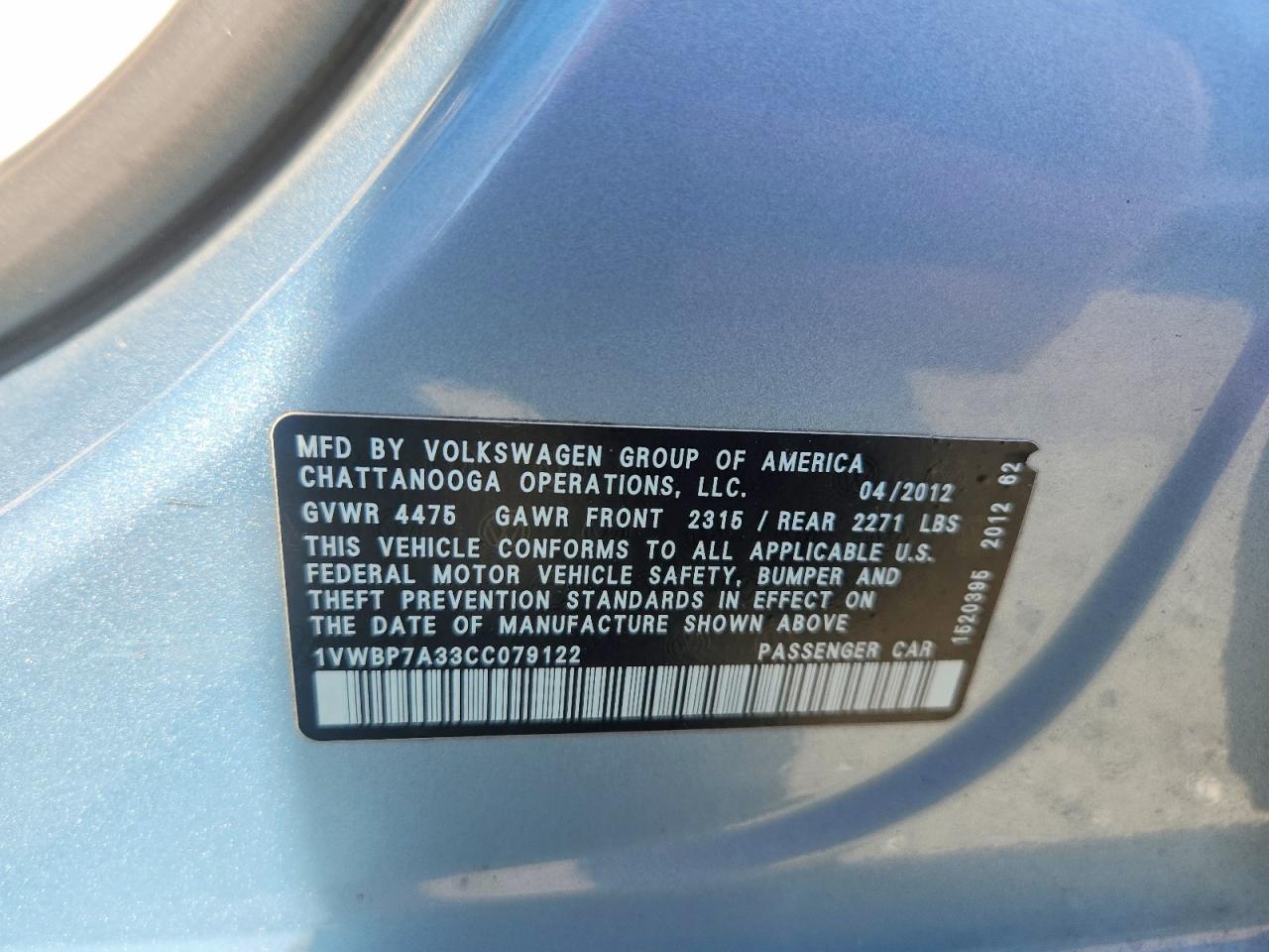 2012 Volkswagen Passat Se Синий vin: 1VWBP7A33CC079122