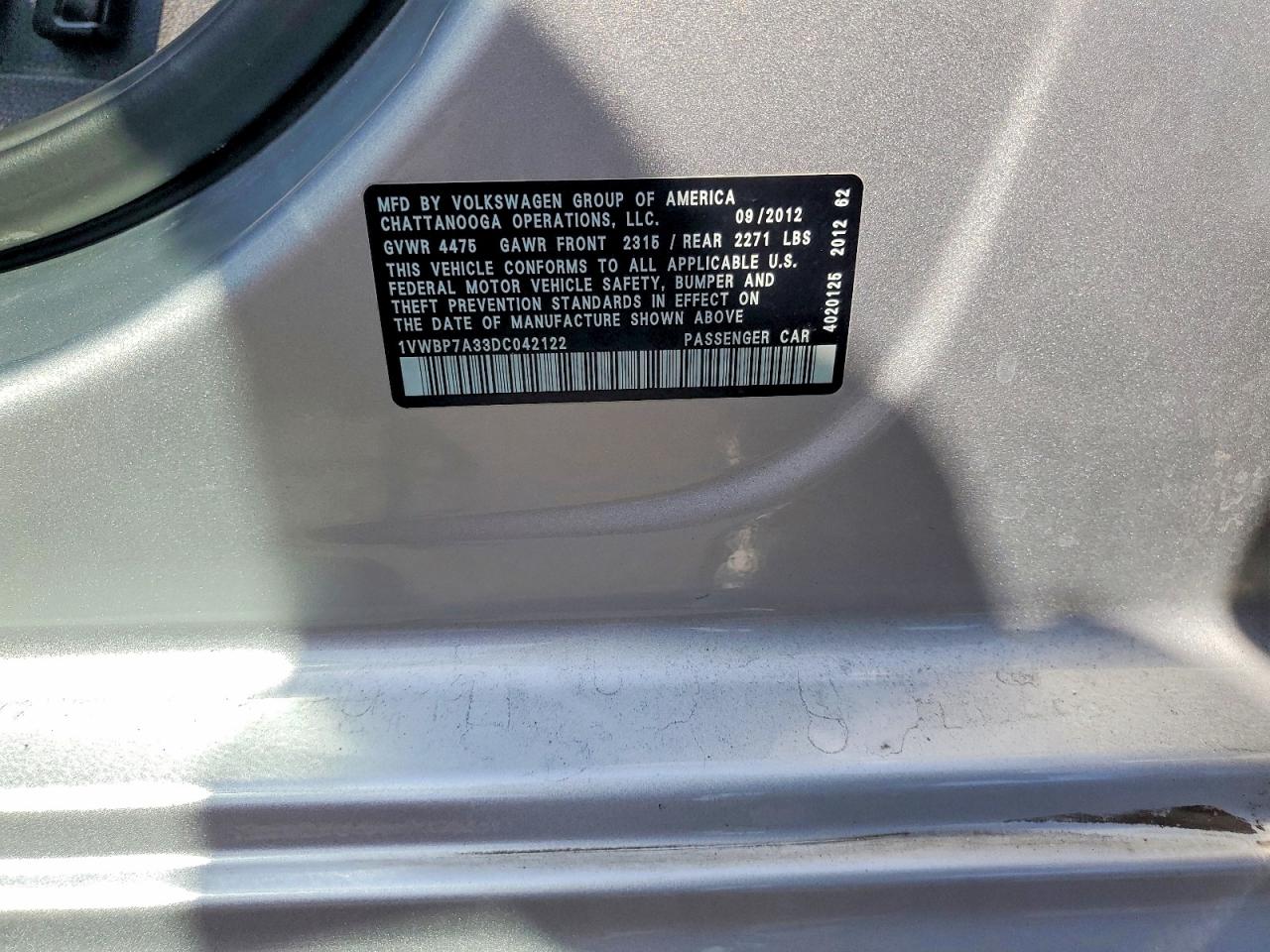 2013 Volkswagen Passat Se Silver vin: 1VWBP7A33DC042122