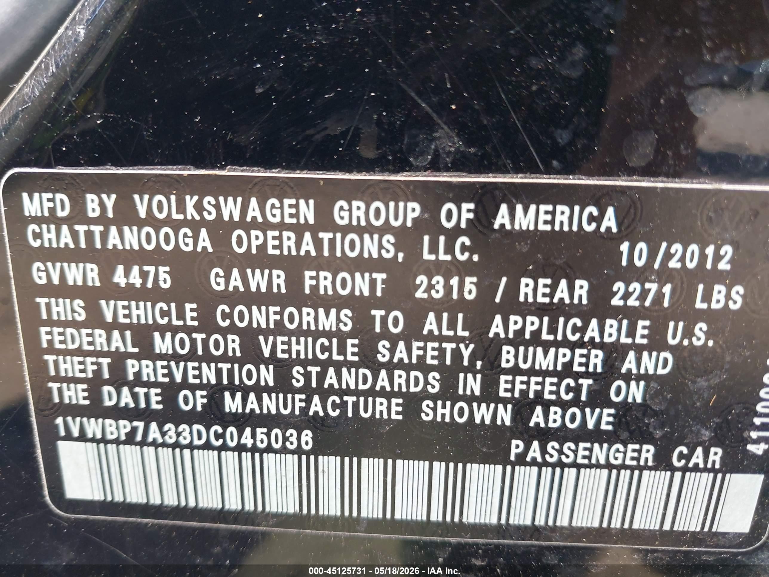 2013 Volkswagen Passat 2.5l Se Black vin: 1VWBP7A33DC045036