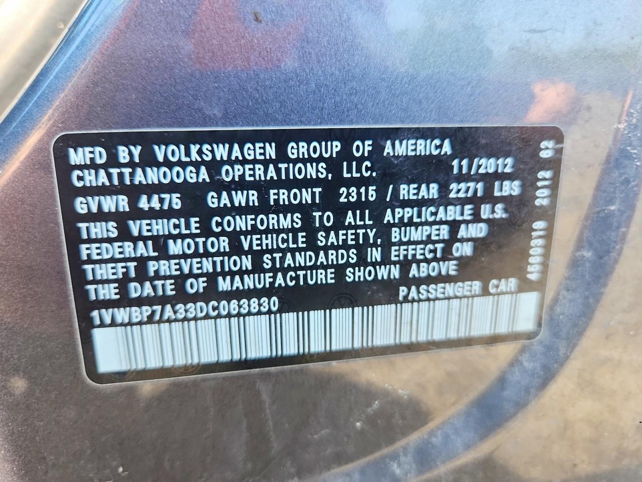 2013 Volkswagen Passat Se Gray vin: 1VWBP7A33DC063830