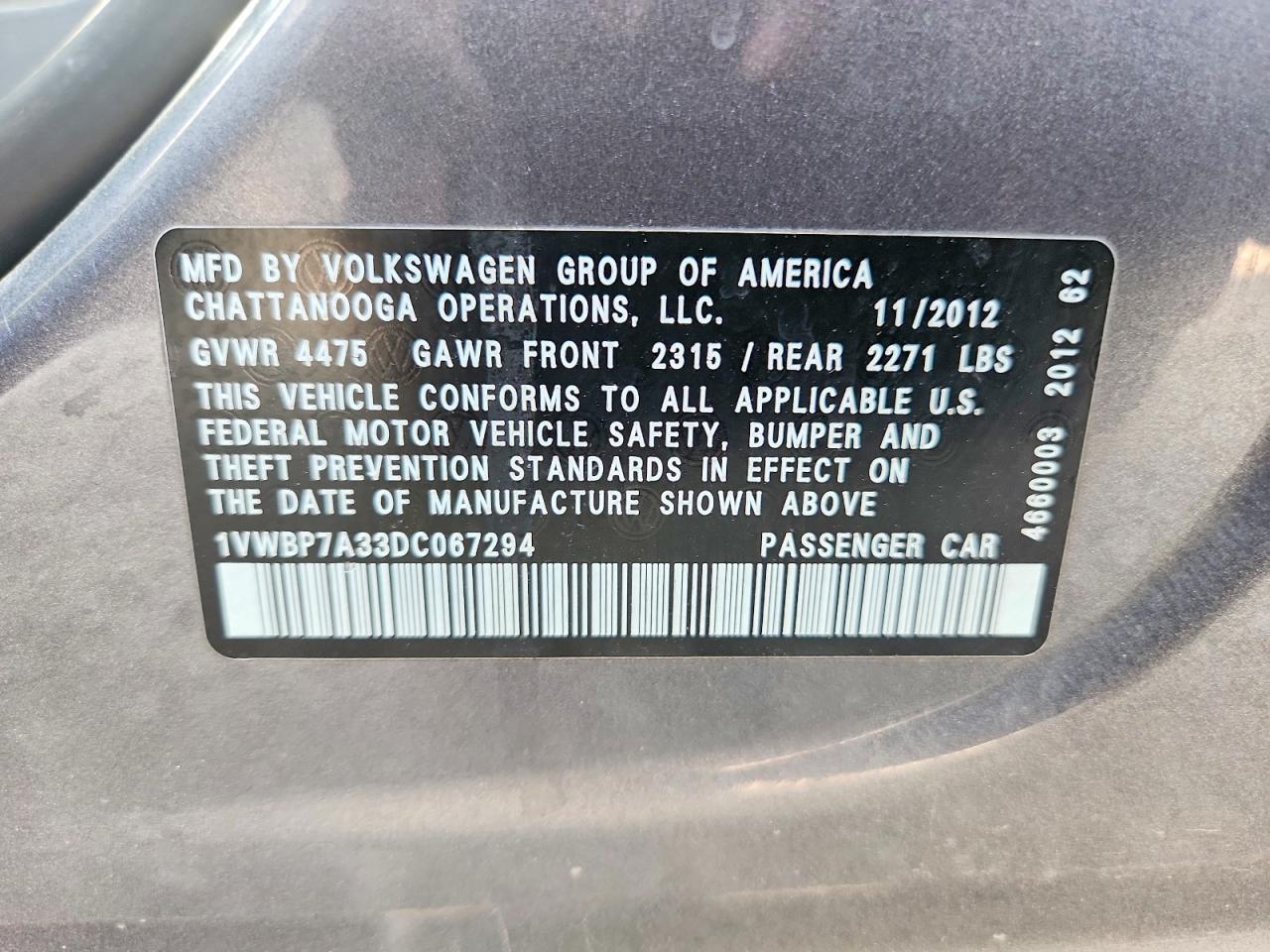 2013 Volkswagen Passat Se Blue vin: 1VWBP7A33DC067294