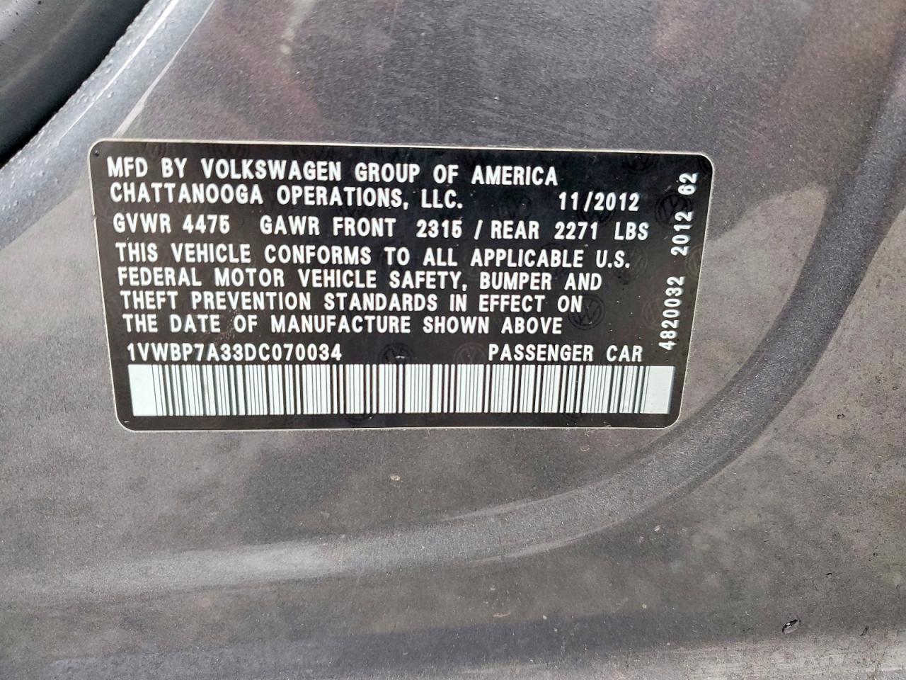 2013 Volkswagen Passat Se Серый vin: 1VWBP7A33DC070034