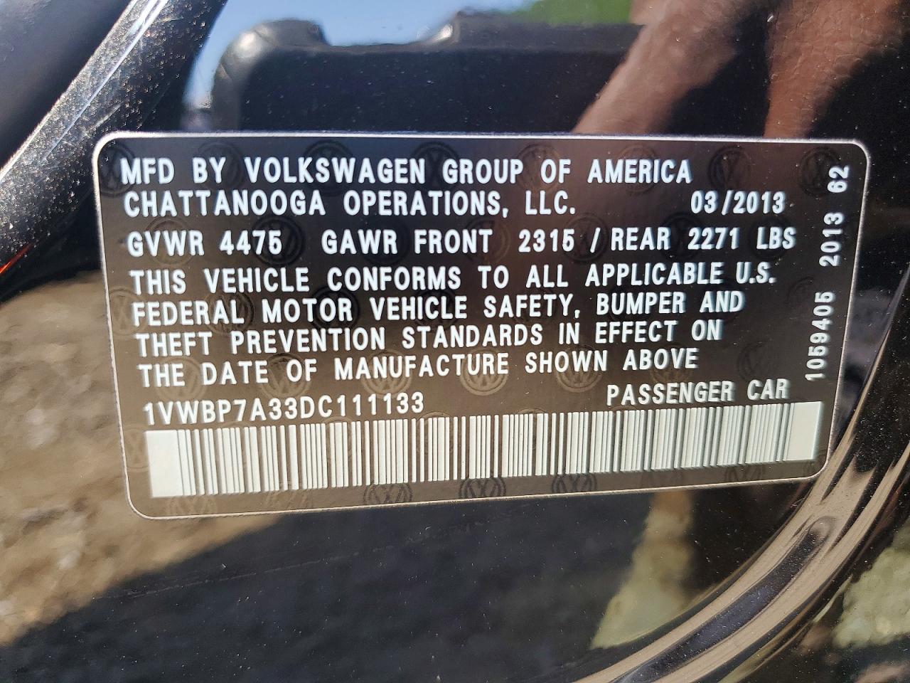 2013 Volkswagen Passat Se Black vin: 1VWBP7A33DC111133