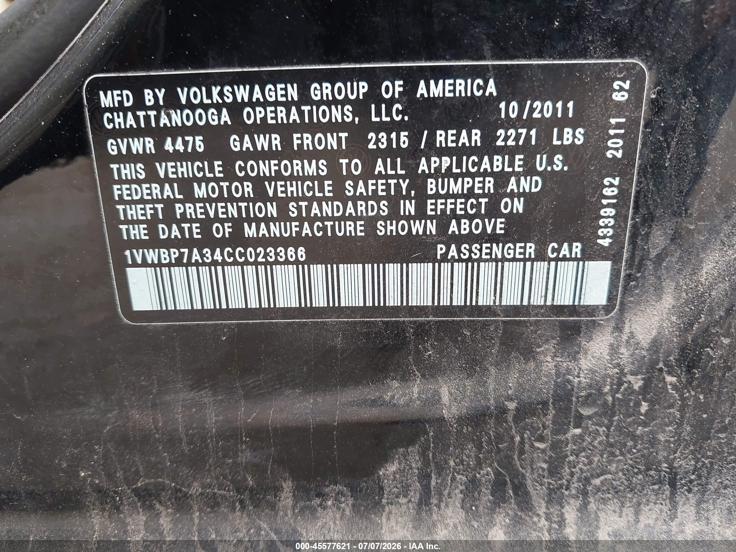 2012 Volkswagen Passat 2.5l Se Black vin: 1VWBP7A34CC023366