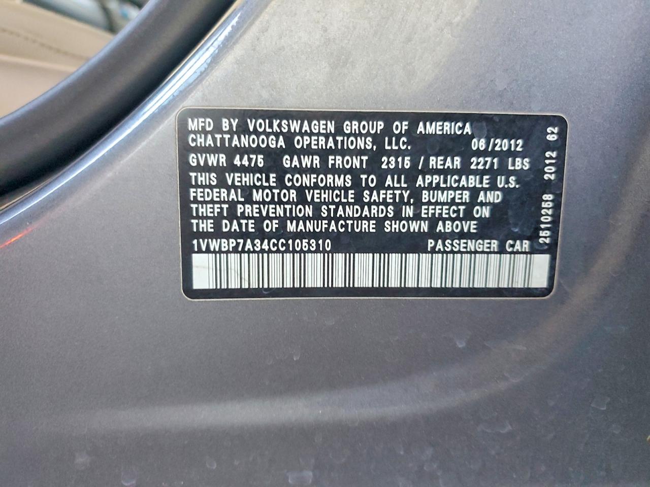 2012 Volkswagen Passat Se Silver vin: 1VWBP7A34CC105310