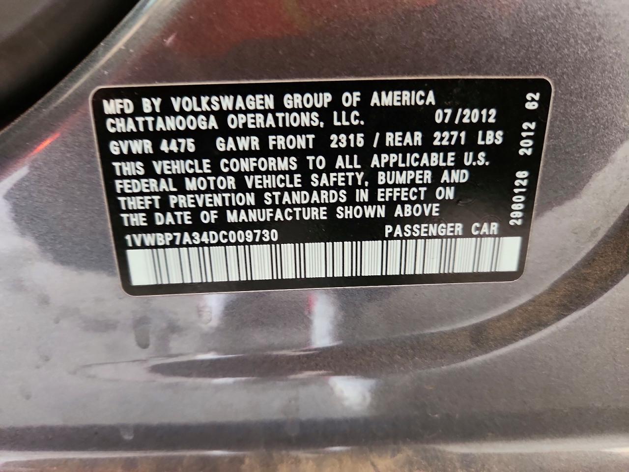 2013 Volkswagen Passat Se Gray vin: 1VWBP7A34DC009730