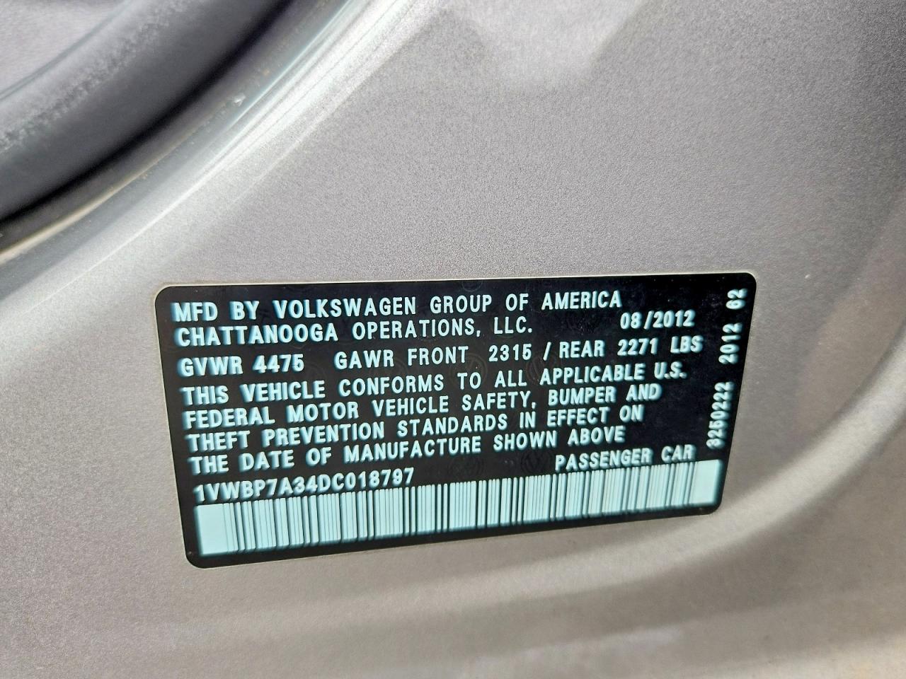 2013 Volkswagen Passat Se Silver vin: 1VWBP7A34DC018797