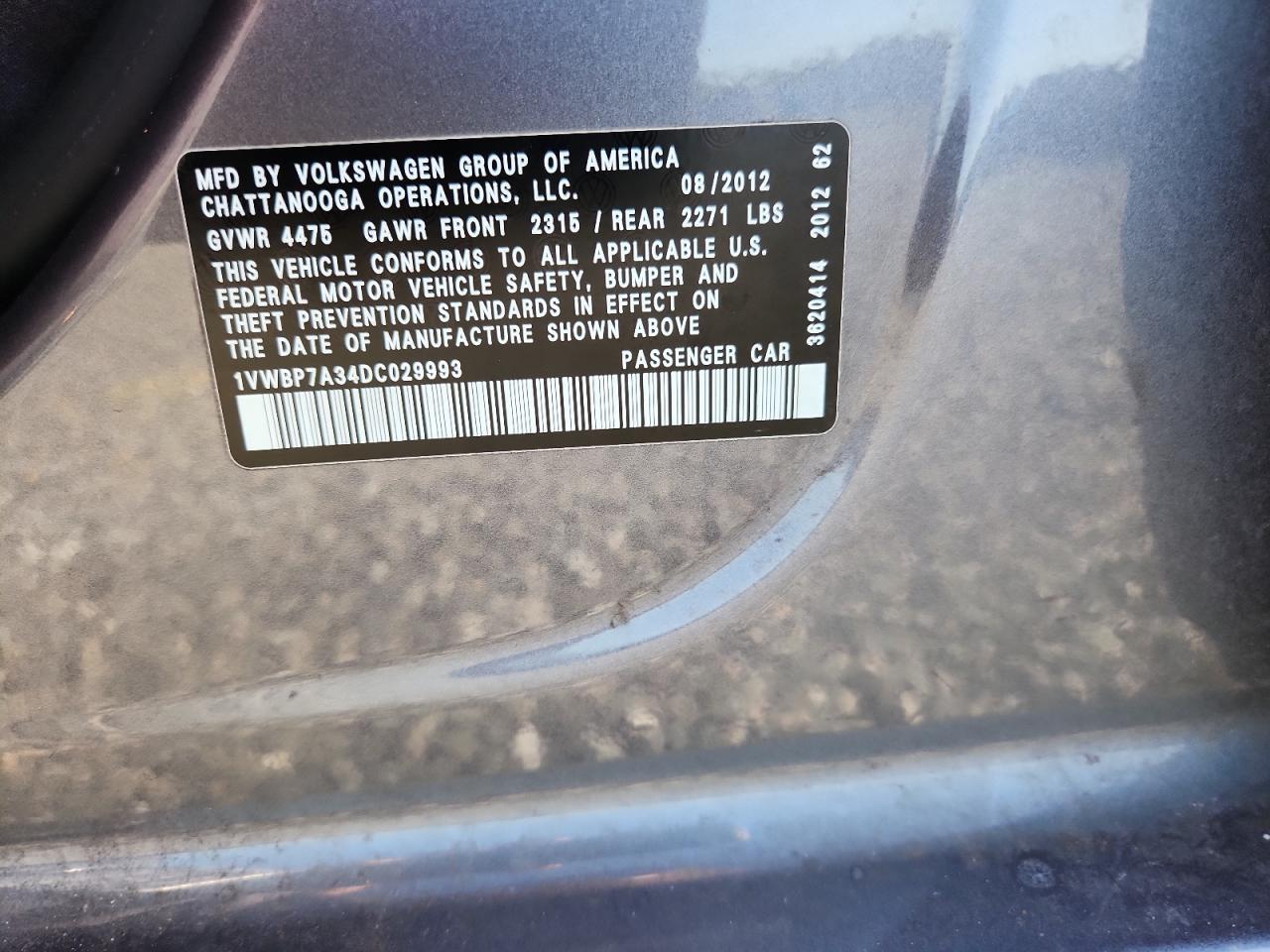 2013 Volkswagen Passat Se Серый vin: 1VWBP7A34DC029993