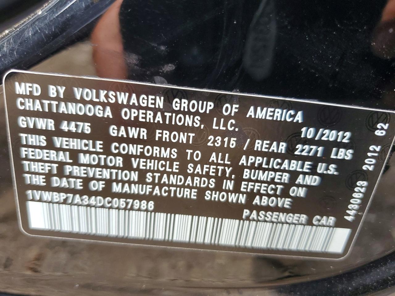 2013 Volkswagen Passat Se Black vin: 1VWBP7A34DC057986