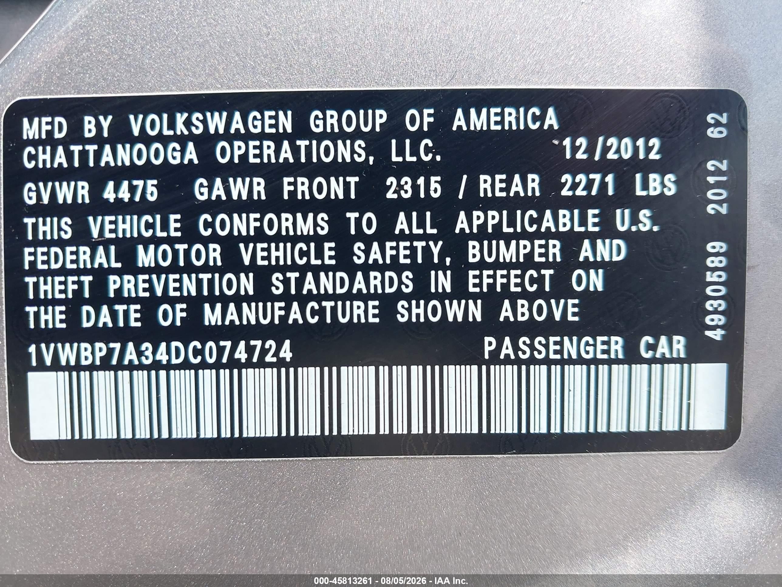 2013 Volkswagen Passat 2.5l Se Gray vin: 1VWBP7A34DC074724