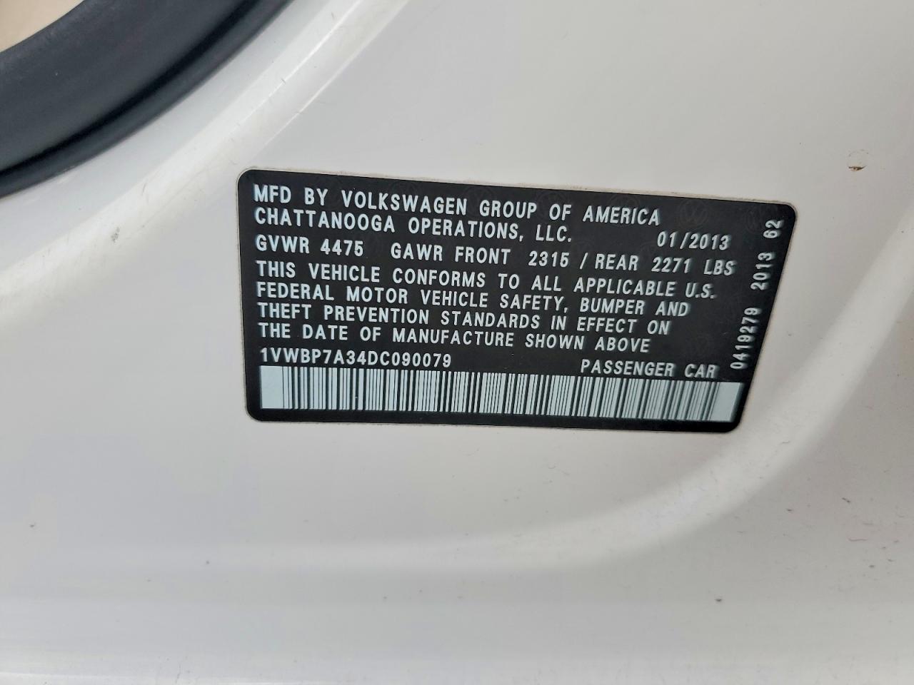 2013 Volkswagen Passat Se White vin: 1VWBP7A34DC090079