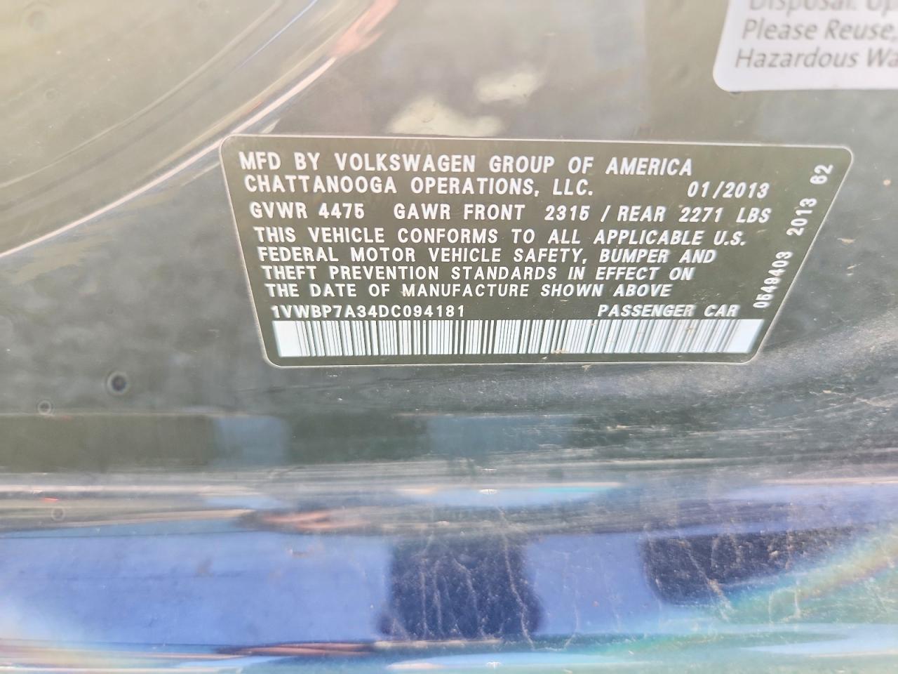 2013 Volkswagen Passat Se Blue vin: 1VWBP7A34DC094181