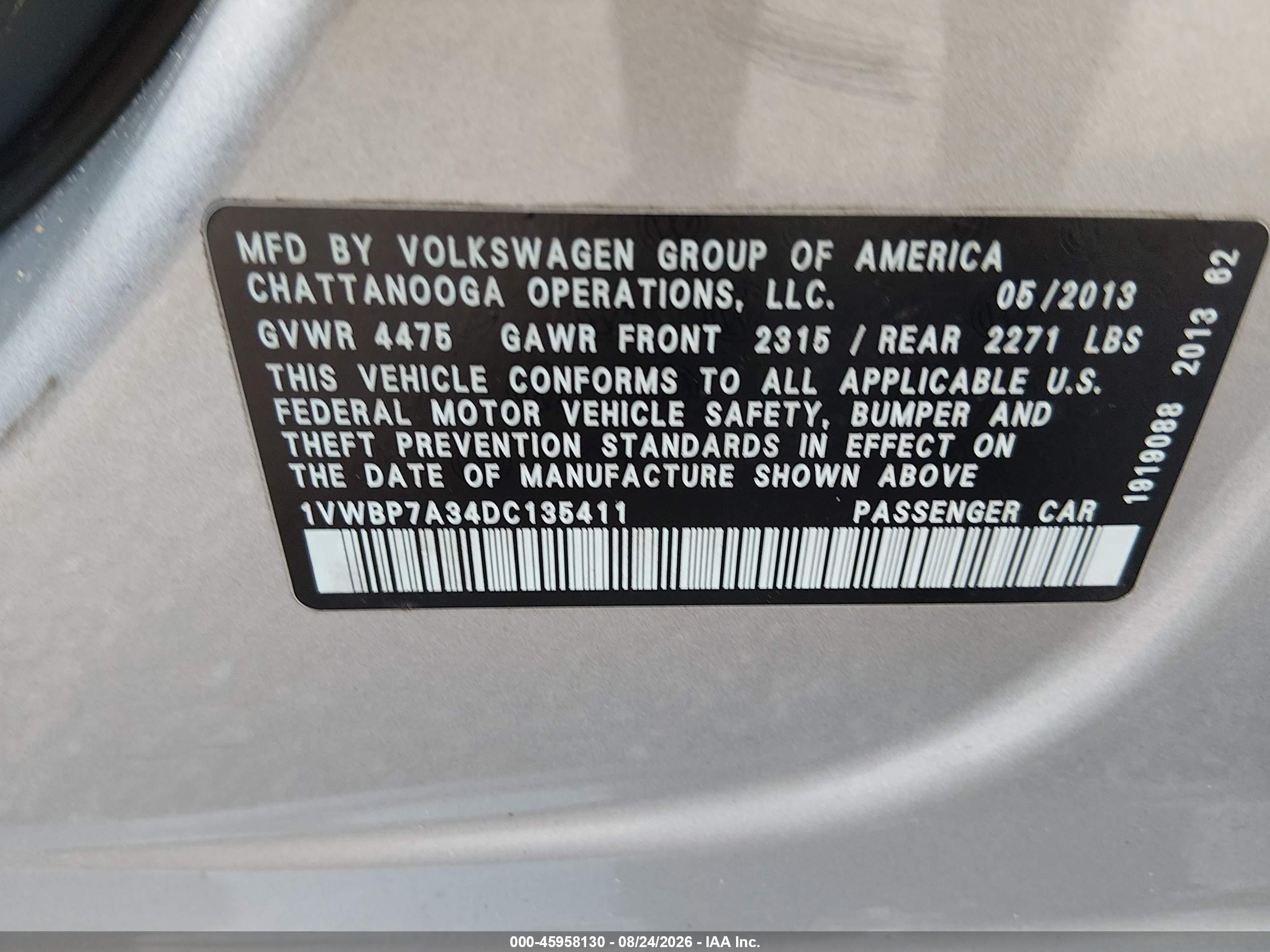 2013 Volkswagen Passat 2.5l Se Silver vin: 1VWBP7A34DC135411