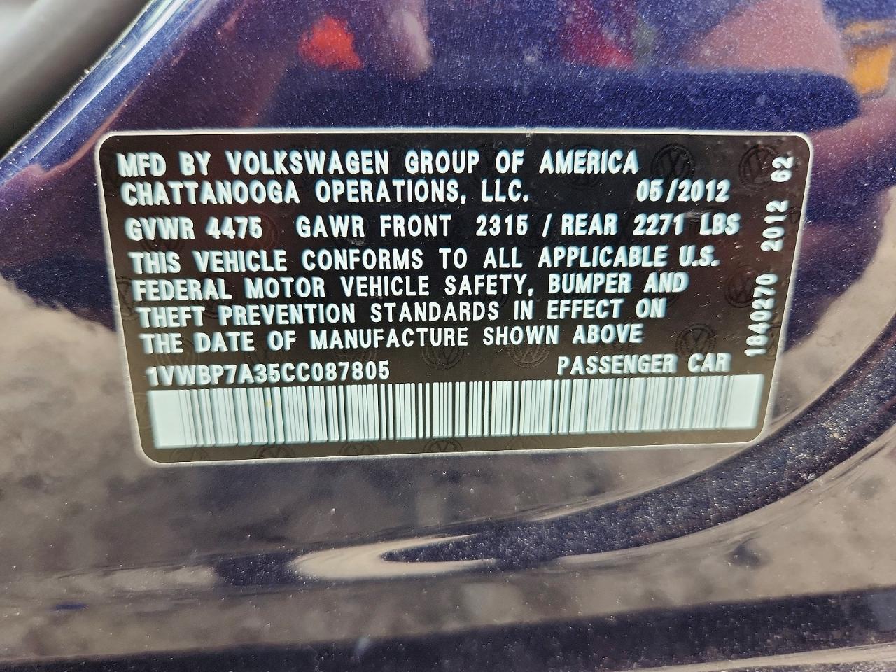 2012 Volkswagen Passat Se Blue vin: 1VWBP7A35CC087805