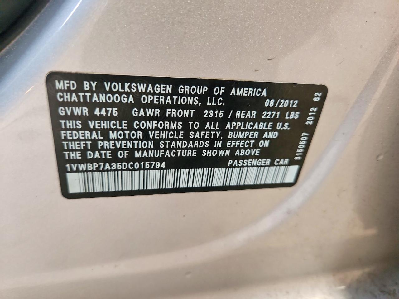 2013 Volkswagen Passat Se Silver vin: 1VWBP7A35DC015794
