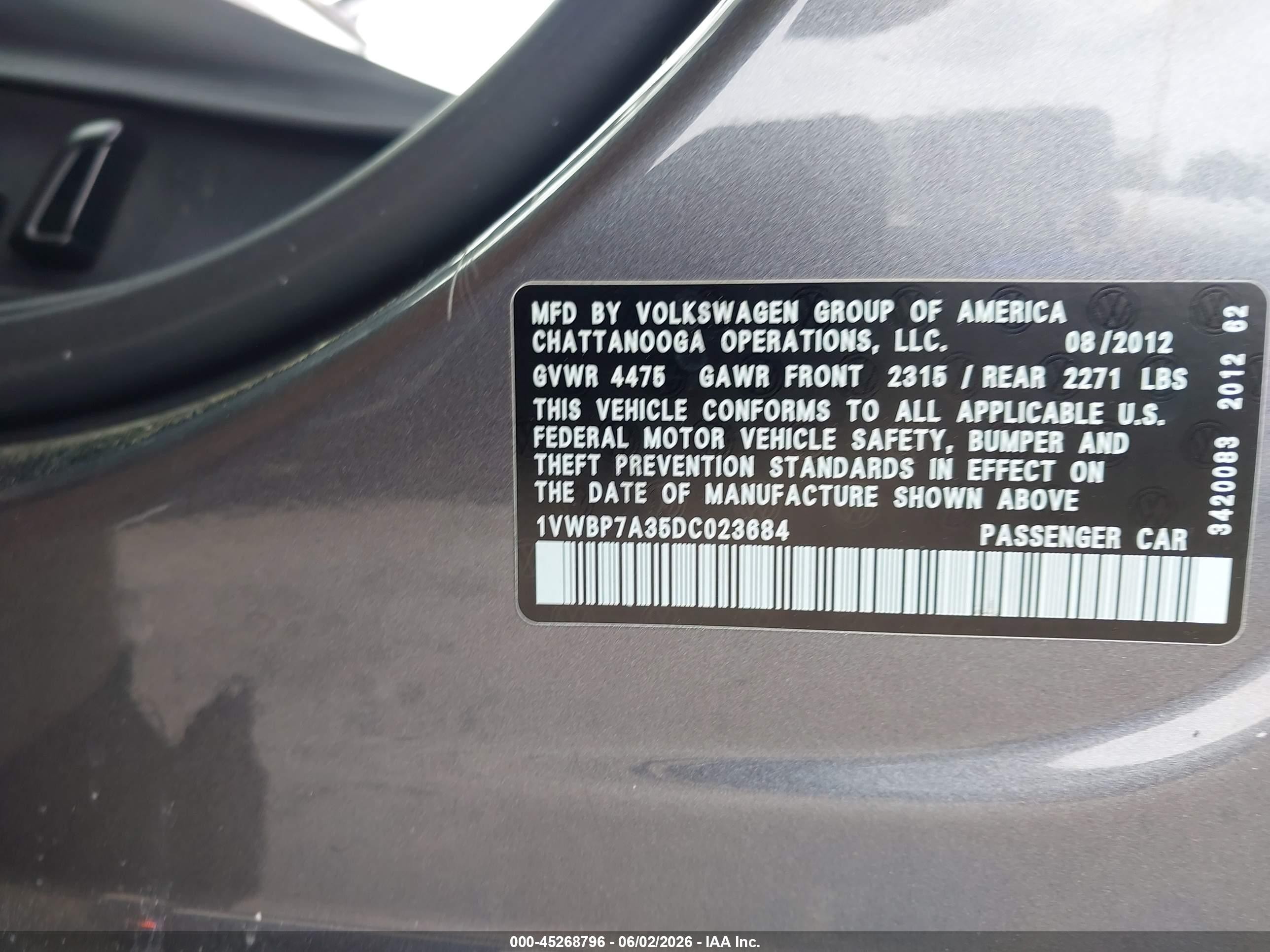 2013 Volkswagen Passat 2.5l Se Серый vin: 1VWBP7A35DC023684