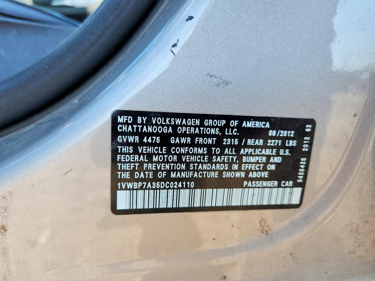 2013 Volkswagen Passat Se Silver vin: 1VWBP7A35DC024110