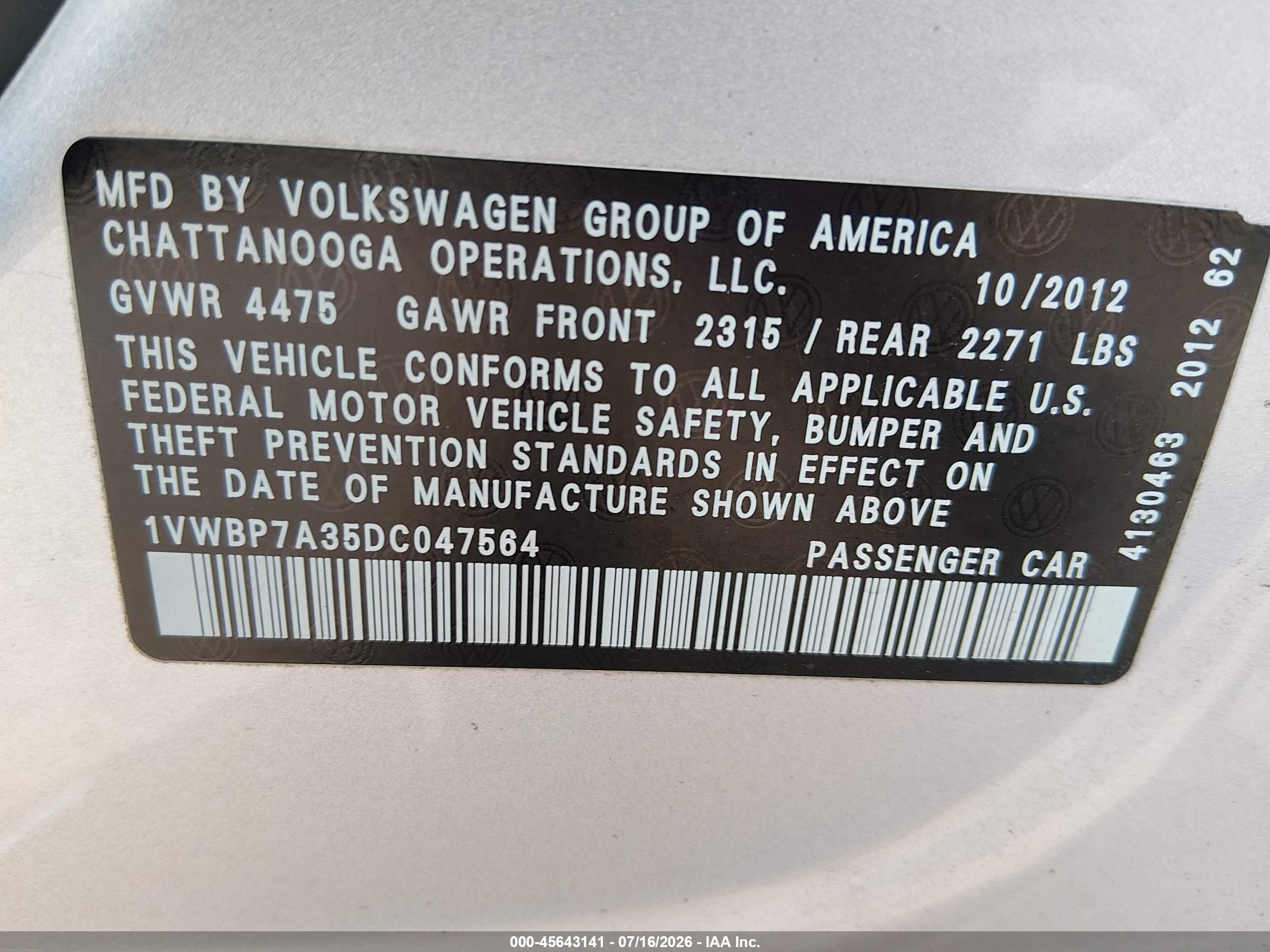 2013 Volkswagen Passat 2.5l Se Silver vin: 1VWBP7A35DC047564