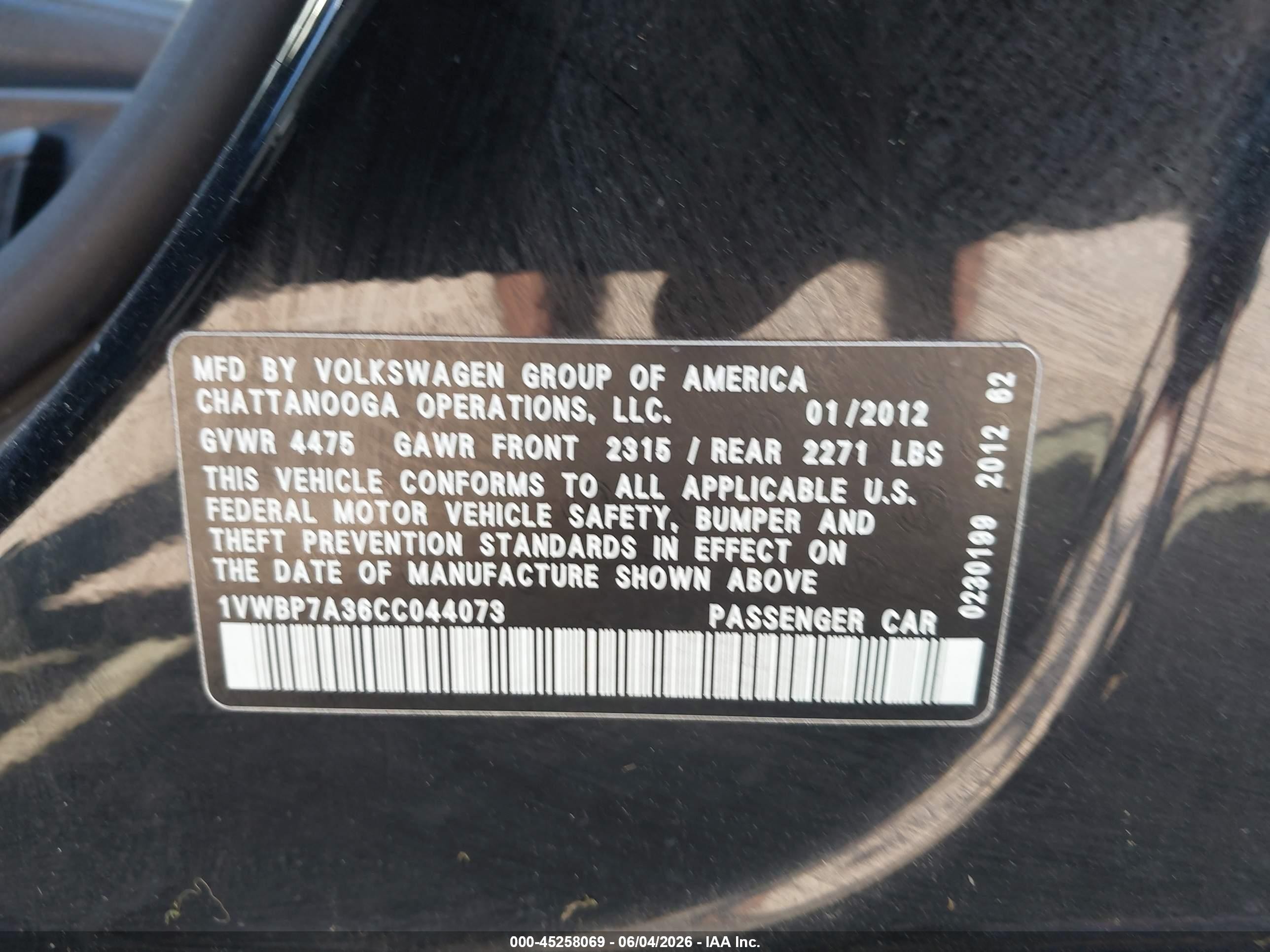 2012 Volkswagen Passat 2.5l Se Black vin: 1VWBP7A36CC044073