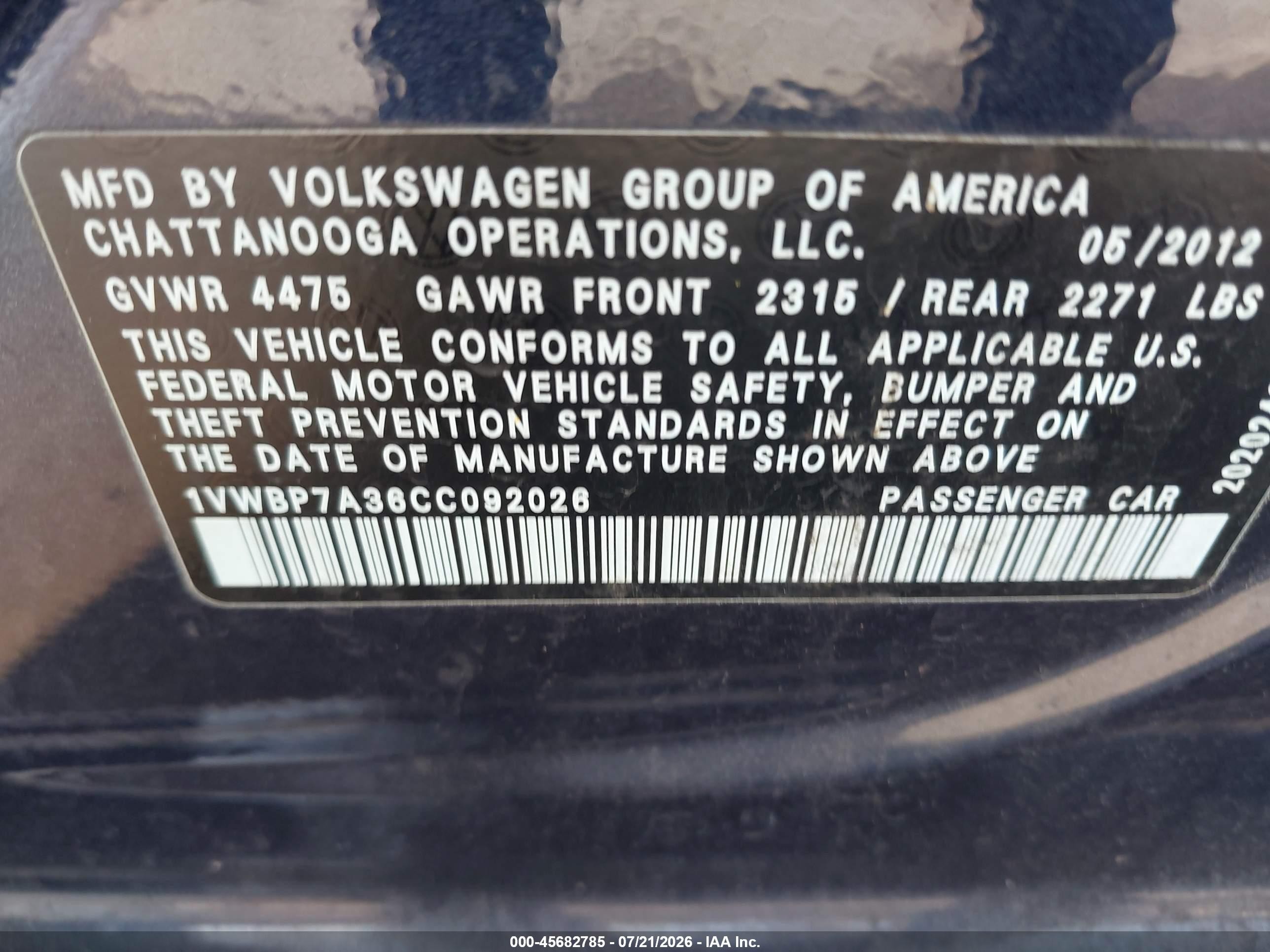 2012 Volkswagen Passat 2.5l Se Blue vin: 1VWBP7A36CC092026