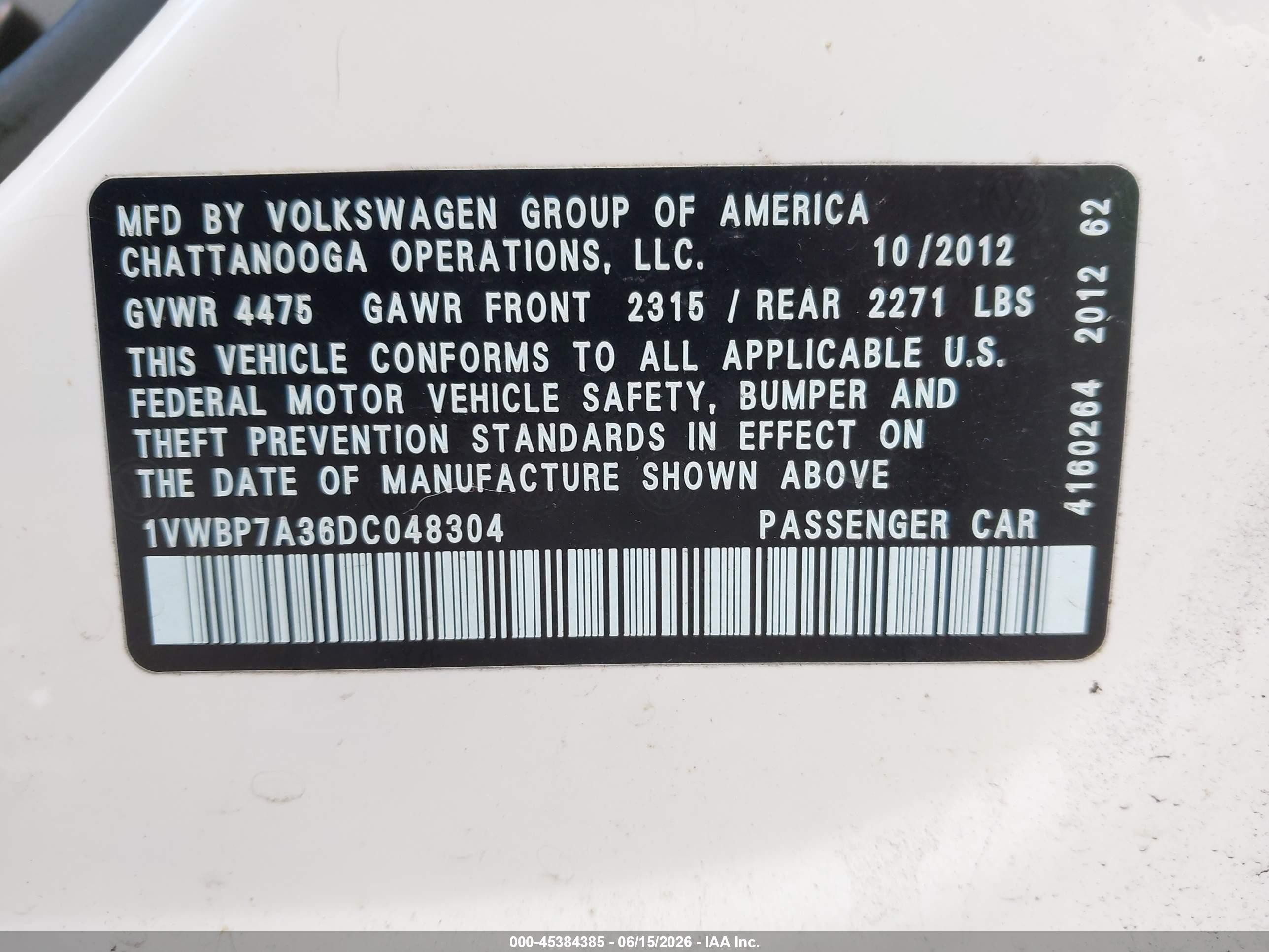 2013 Volkswagen Passat 2.5l Se White vin: 1VWBP7A36DC048304