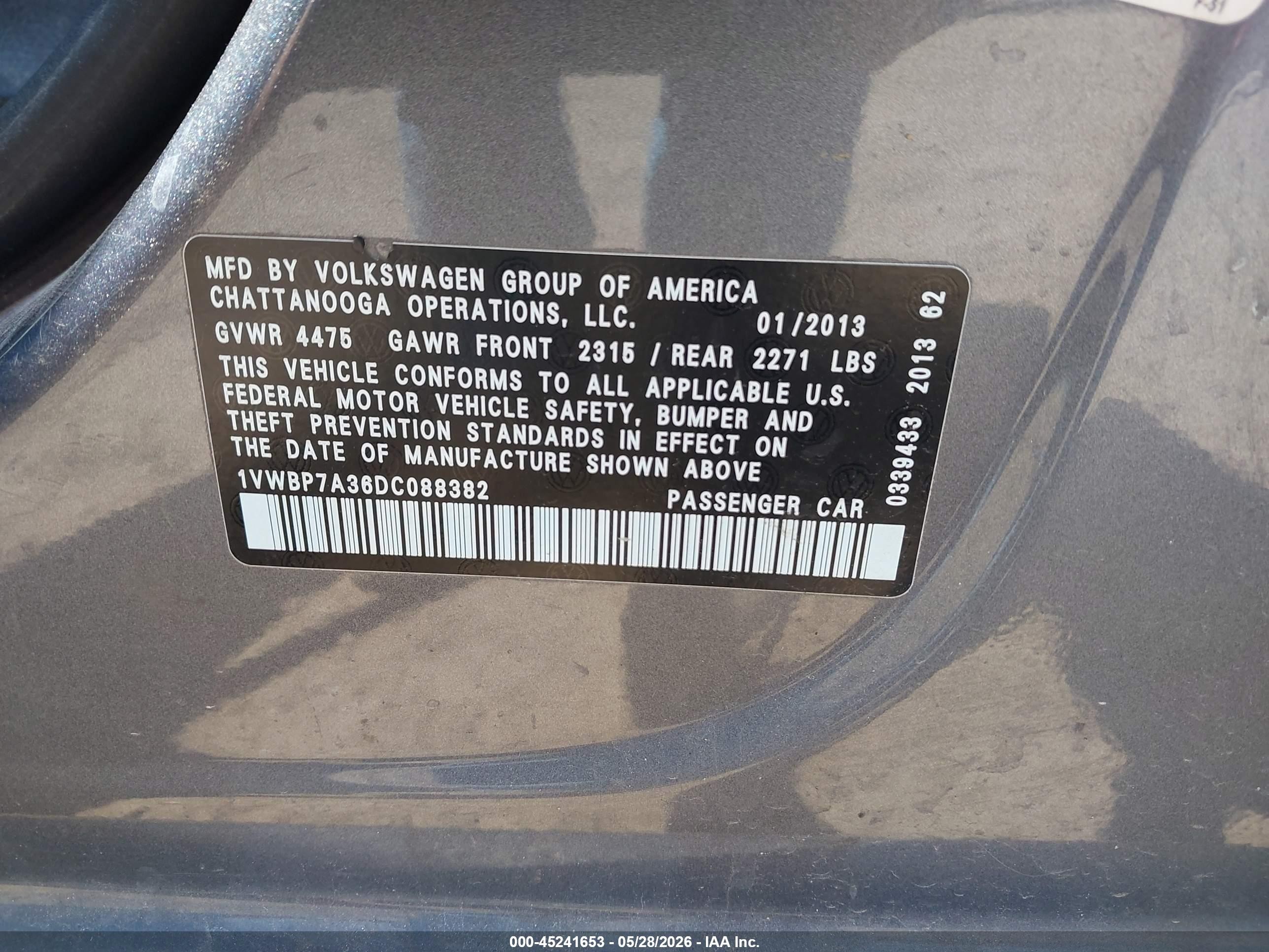 2013 Volkswagen Passat 2.5l Se Gray vin: 1VWBP7A36DC088382