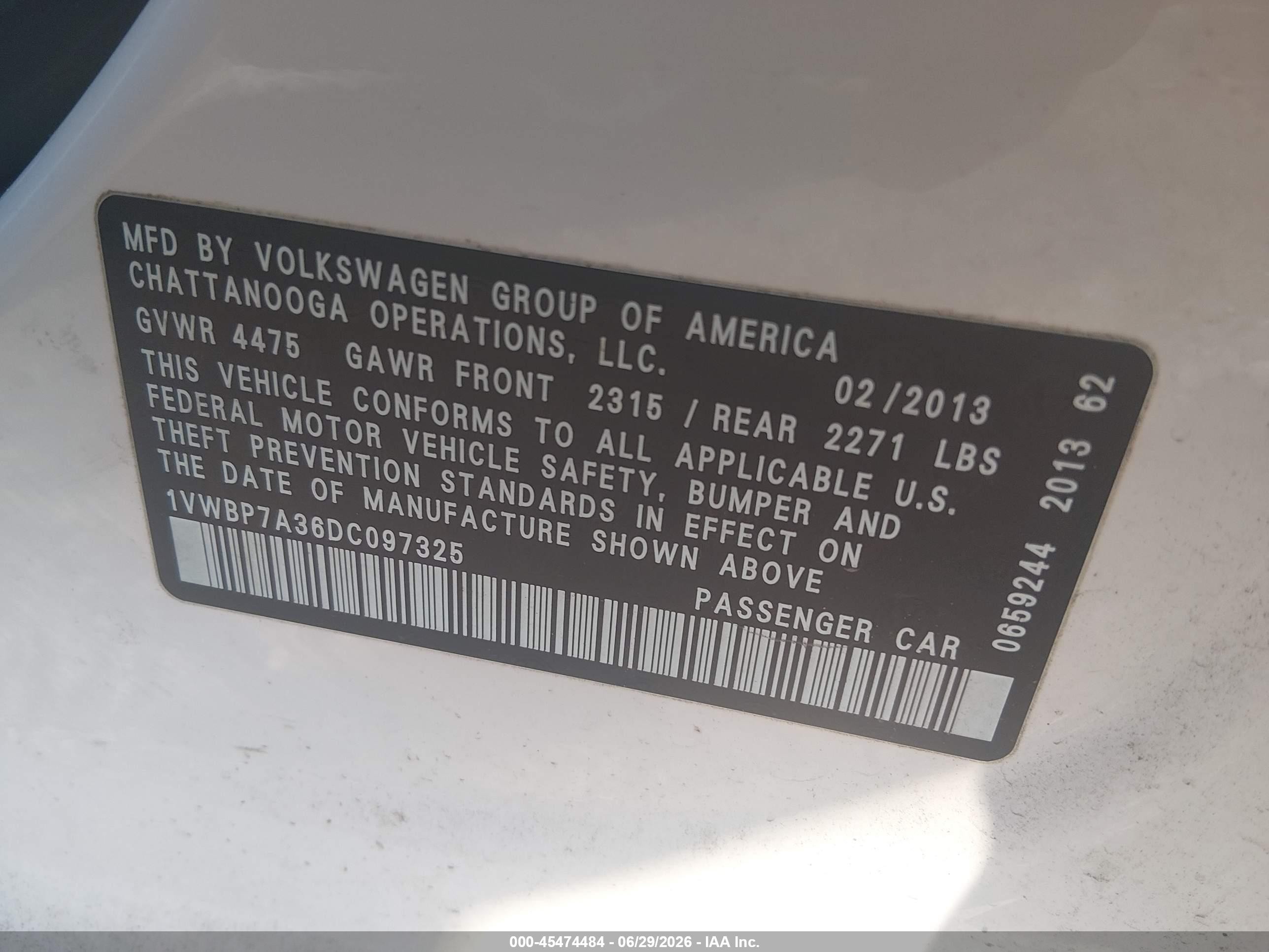 2013 Volkswagen Passat 2.5l Se White vin: 1VWBP7A36DC097325