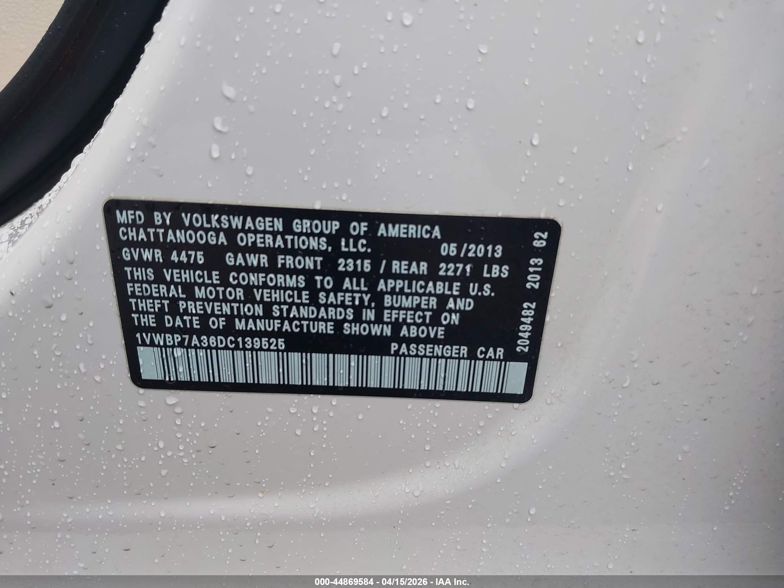 2013 Volkswagen Passat 2.5l Se Белый vin: 1VWBP7A36DC139525