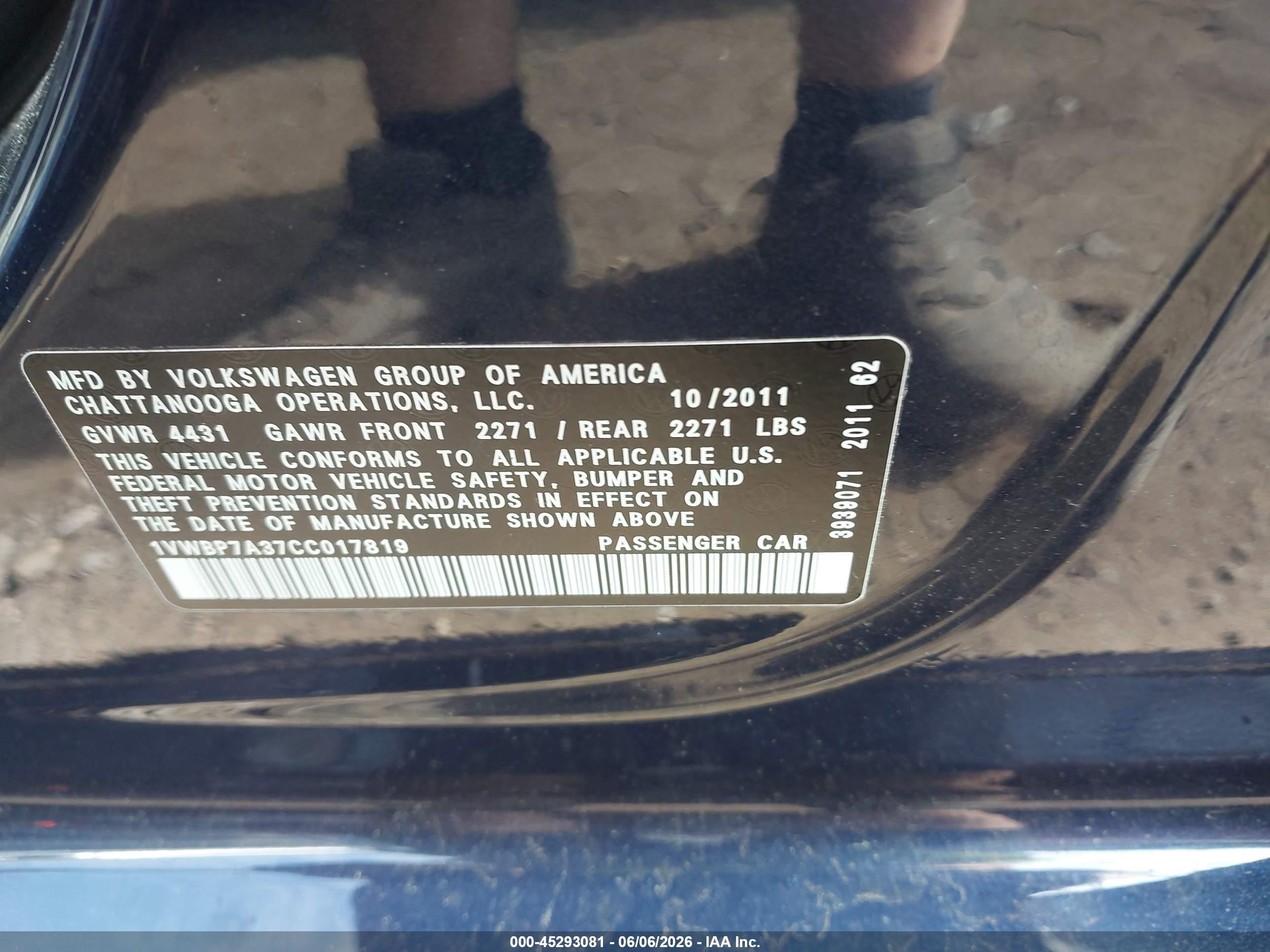 2012 Volkswagen Passat 2.5l Se Синий vin: 1VWBP7A37CC017819