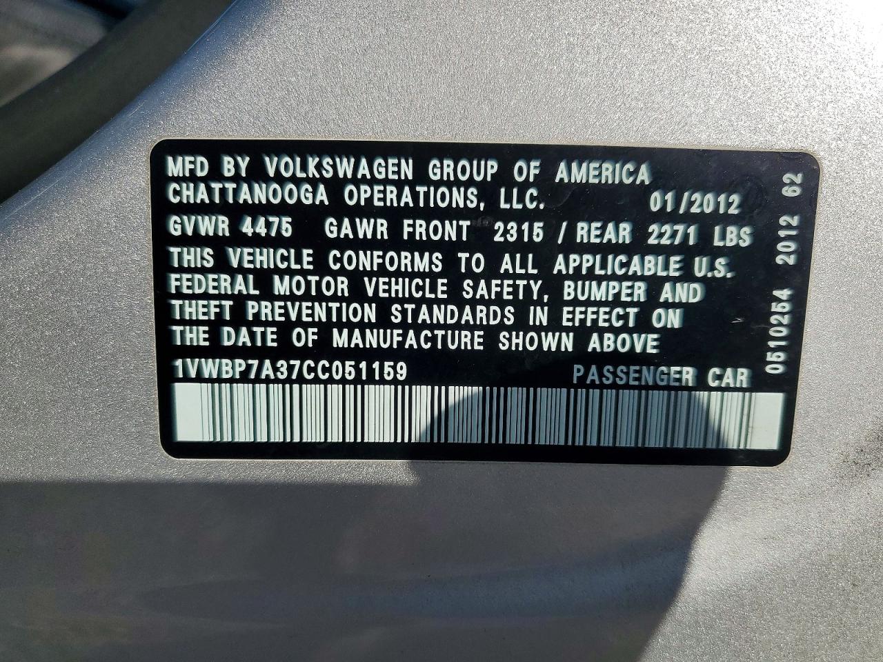 2012 Volkswagen Passat Se Silver vin: 1VWBP7A37CC051159