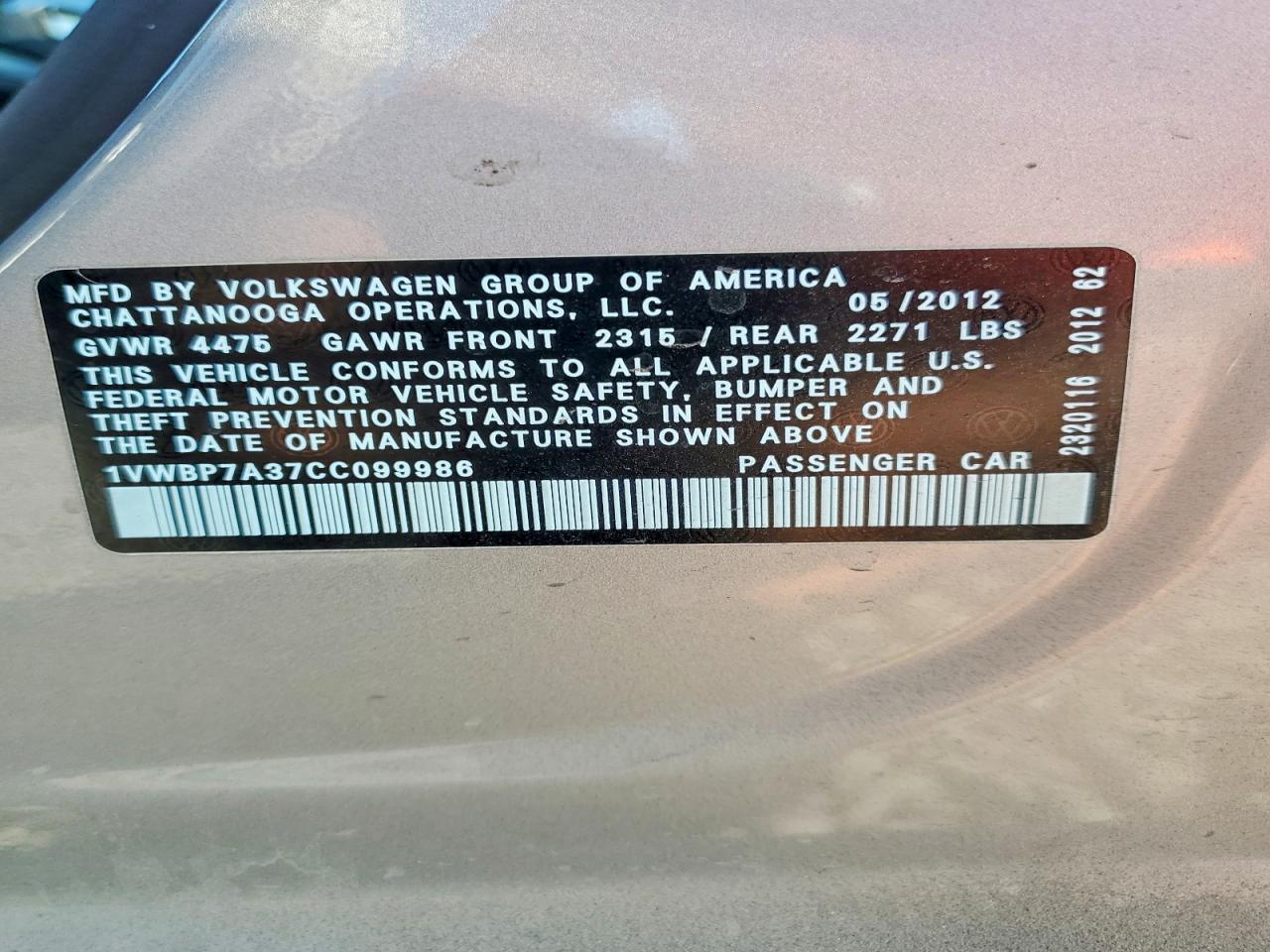2012 Volkswagen Passat Se Silver vin: 1VWBP7A37CC099986