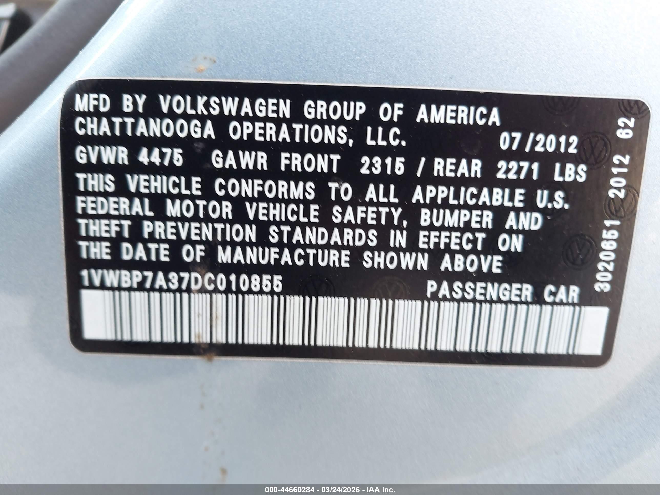 2013 Volkswagen Passat 2.5l Se Blue vin: 1VWBP7A37DC010855