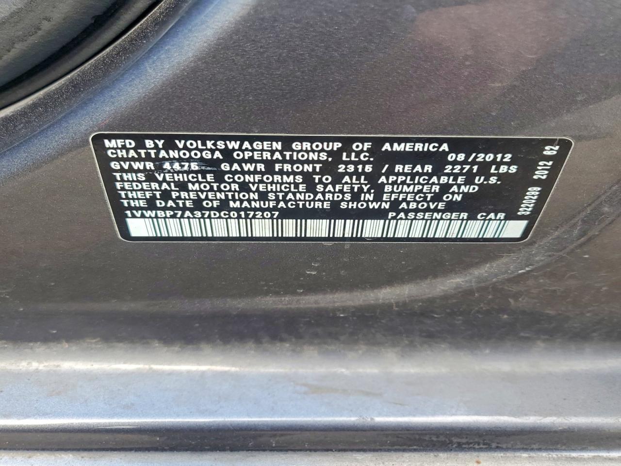 2013 Volkswagen Passat Se Gray vin: 1VWBP7A37DC017207