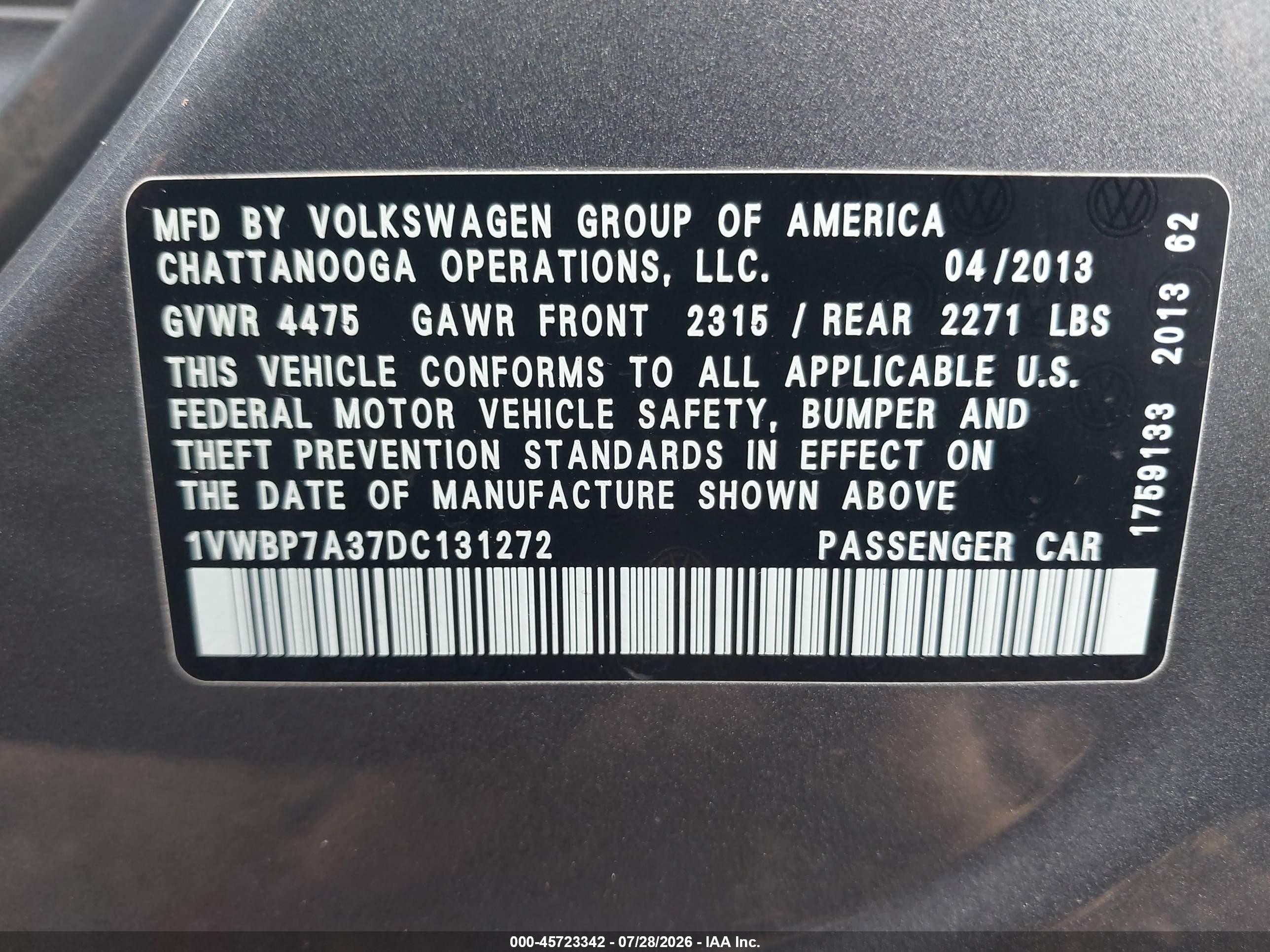 2013 Volkswagen Passat 2.5l Se Gray vin: 1VWBP7A37DC131272