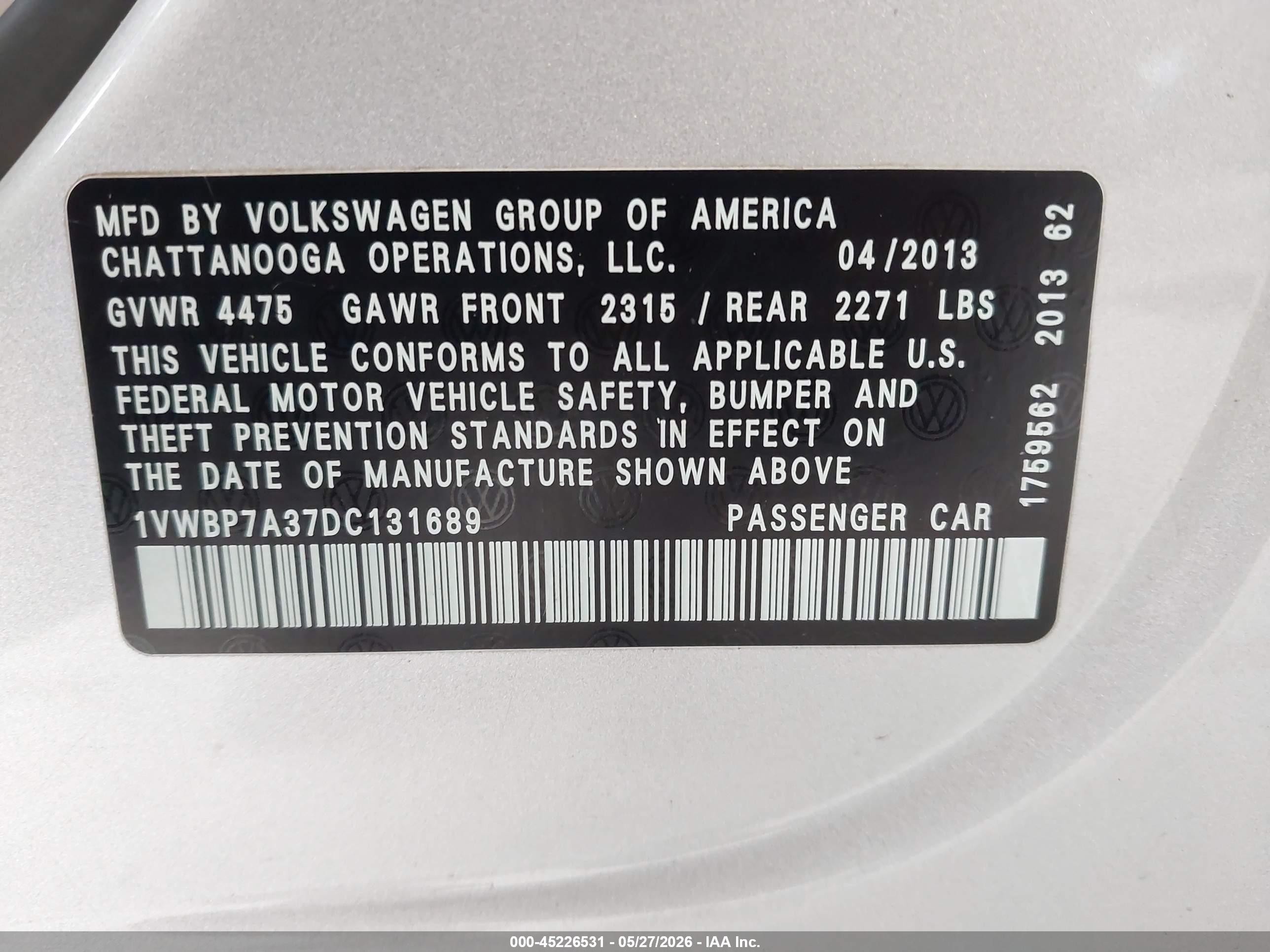 2013 Volkswagen Passat 2.5l Se Серебряный vin: 1VWBP7A37DC131689