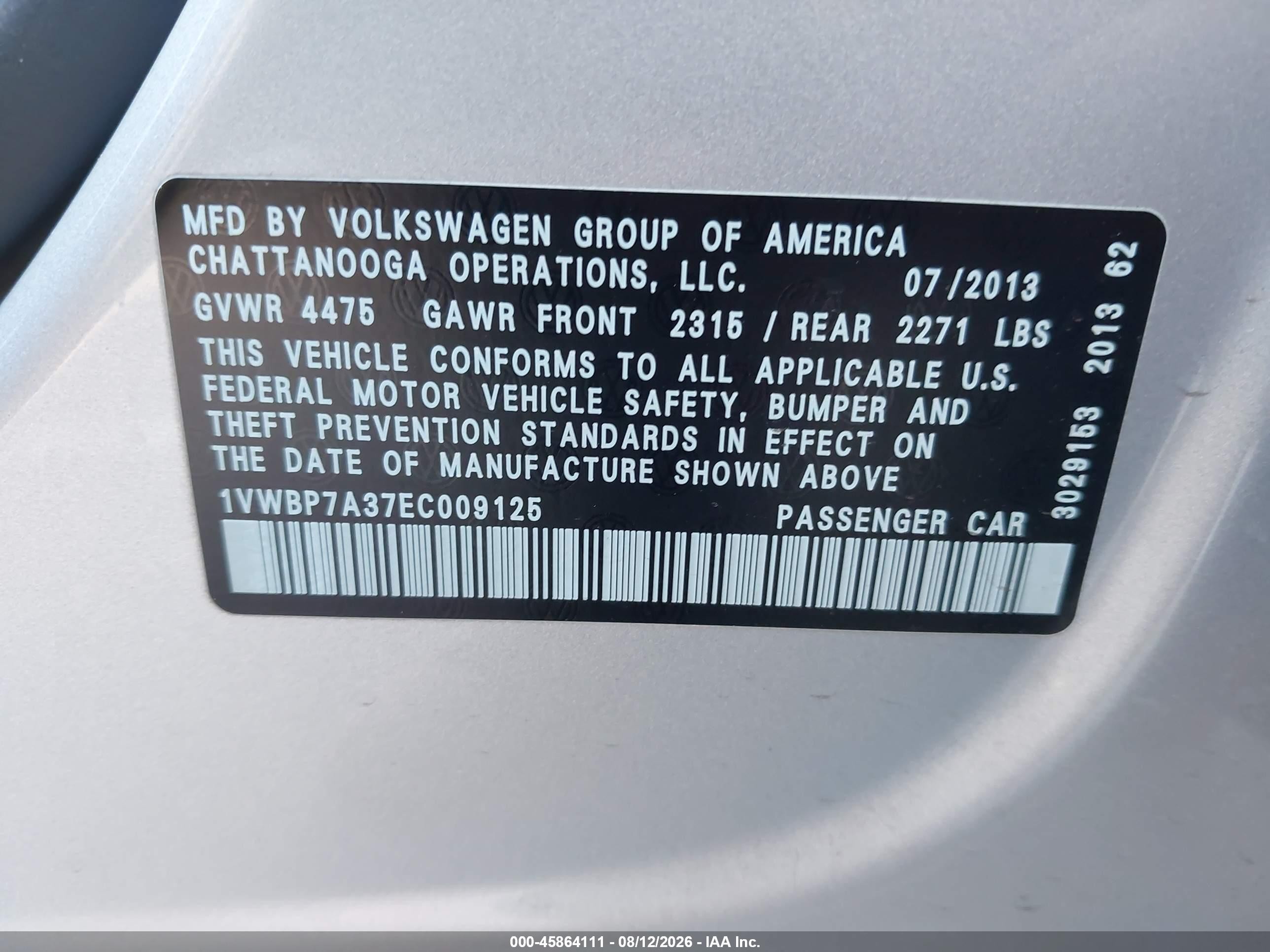 2014 Volkswagen Passat 2.5l Se Silver vin: 1VWBP7A37EC009125