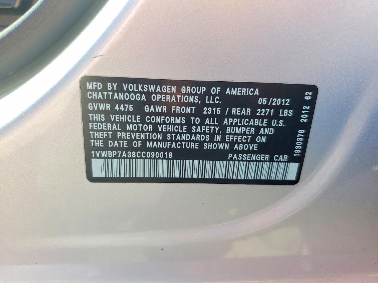 2012 Volkswagen Passat Se Silver vin: 1VWBP7A38CC090018